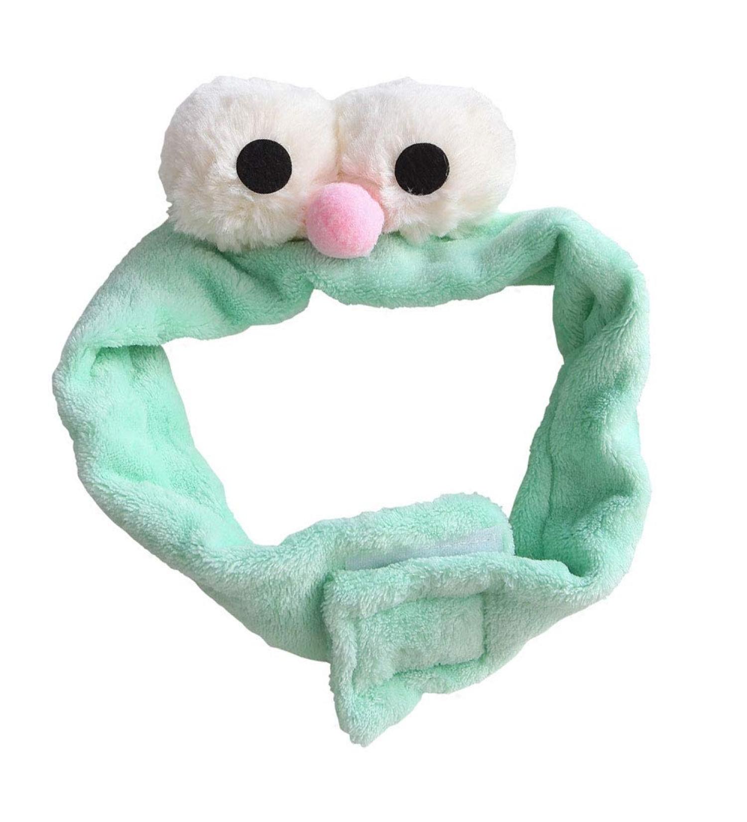 Soft Plush Hairband with Big Eyes - Mint Green Headband for Face Washing & Makeup | International Shipping Available - Buy Online on GoSupps.com