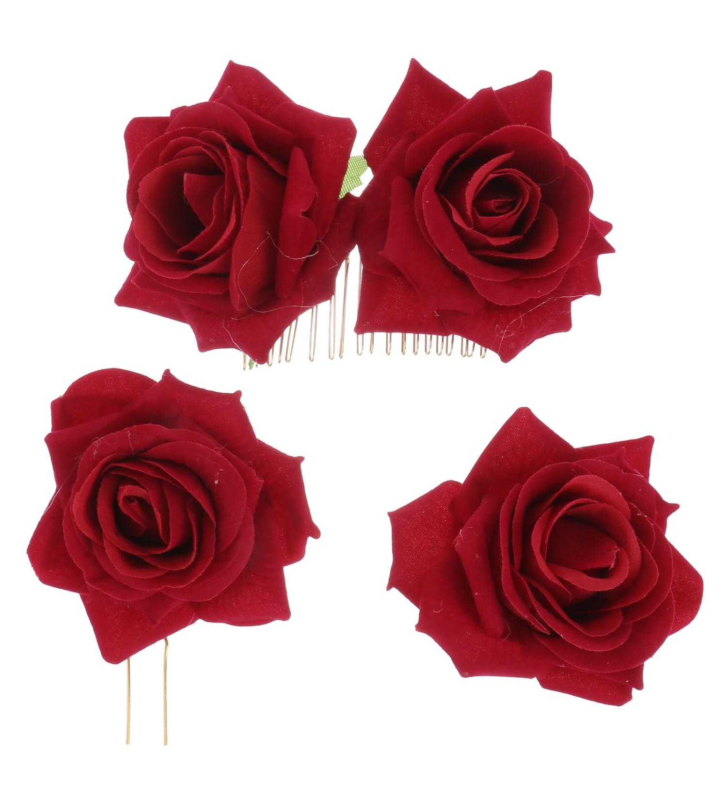 3pcs Rose Hair Accessories Set | U-shaped Hair Stick Side Comb & Tie for Women & Girls | Perfect for Any Occasion - Buy Online on GoSupps.com