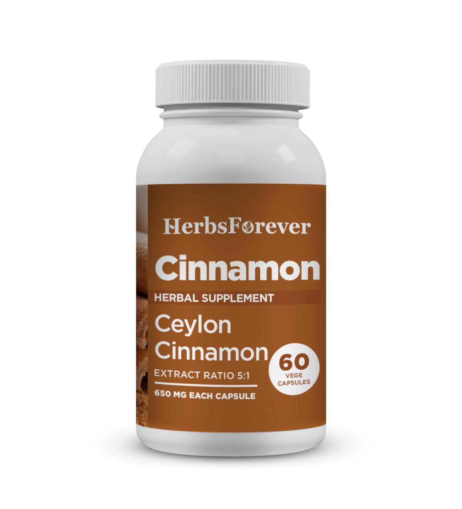 Herbsforever Ceylon Cinnamon Capsules Overall Wellness Support Supplement High Potency 800 Mg Extract 60 Vege Capsules - Buy Online on GoSupps.com
