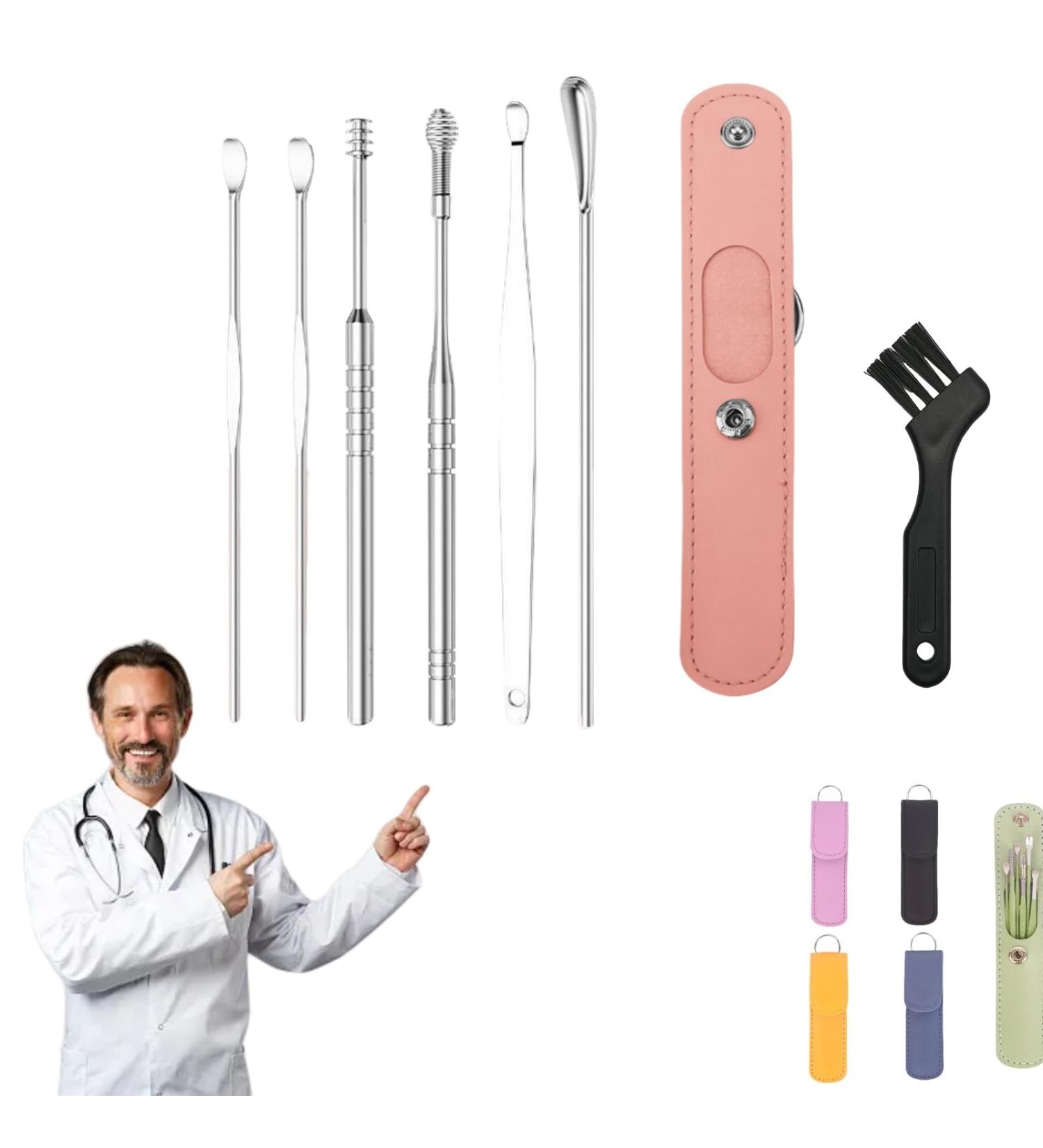 Pleteffect Ear Pleteffect Ear Cleaner Pleteffect Ear Cleaning Master 6Pcs Portable Ear Cleaning Kit Stainless Steel Ear Cleaner Earwax Removal Tools with PU Leather Case (Pink) - Buy Online on GoSupps.com