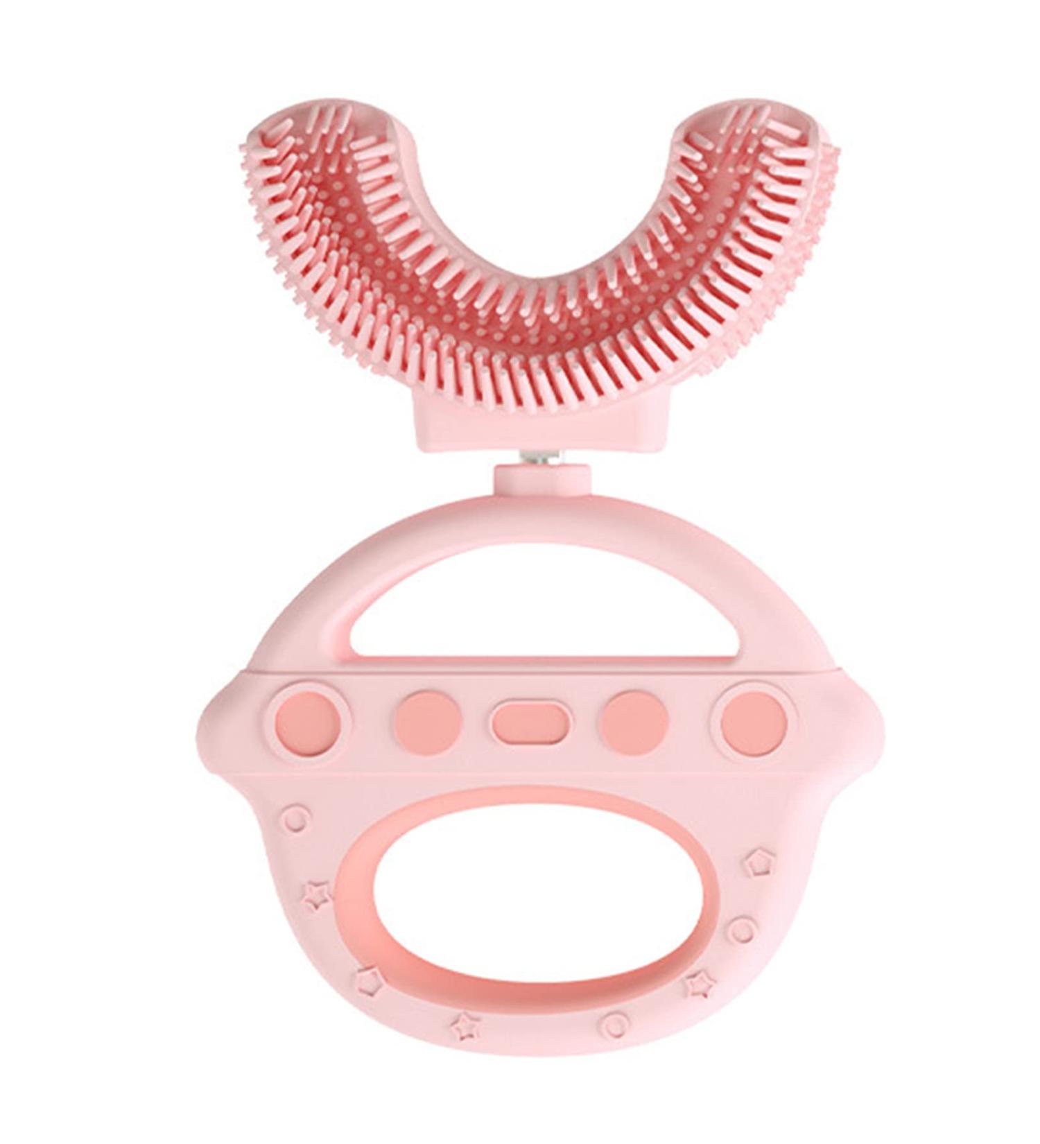Spaceship Series Kids U-Shaped Toothbrush with 360 Thorough Cleansing Food Grade Soft Silicone for Boys Girls Toddlers Children Pink - Buy Online on GoSupps.com