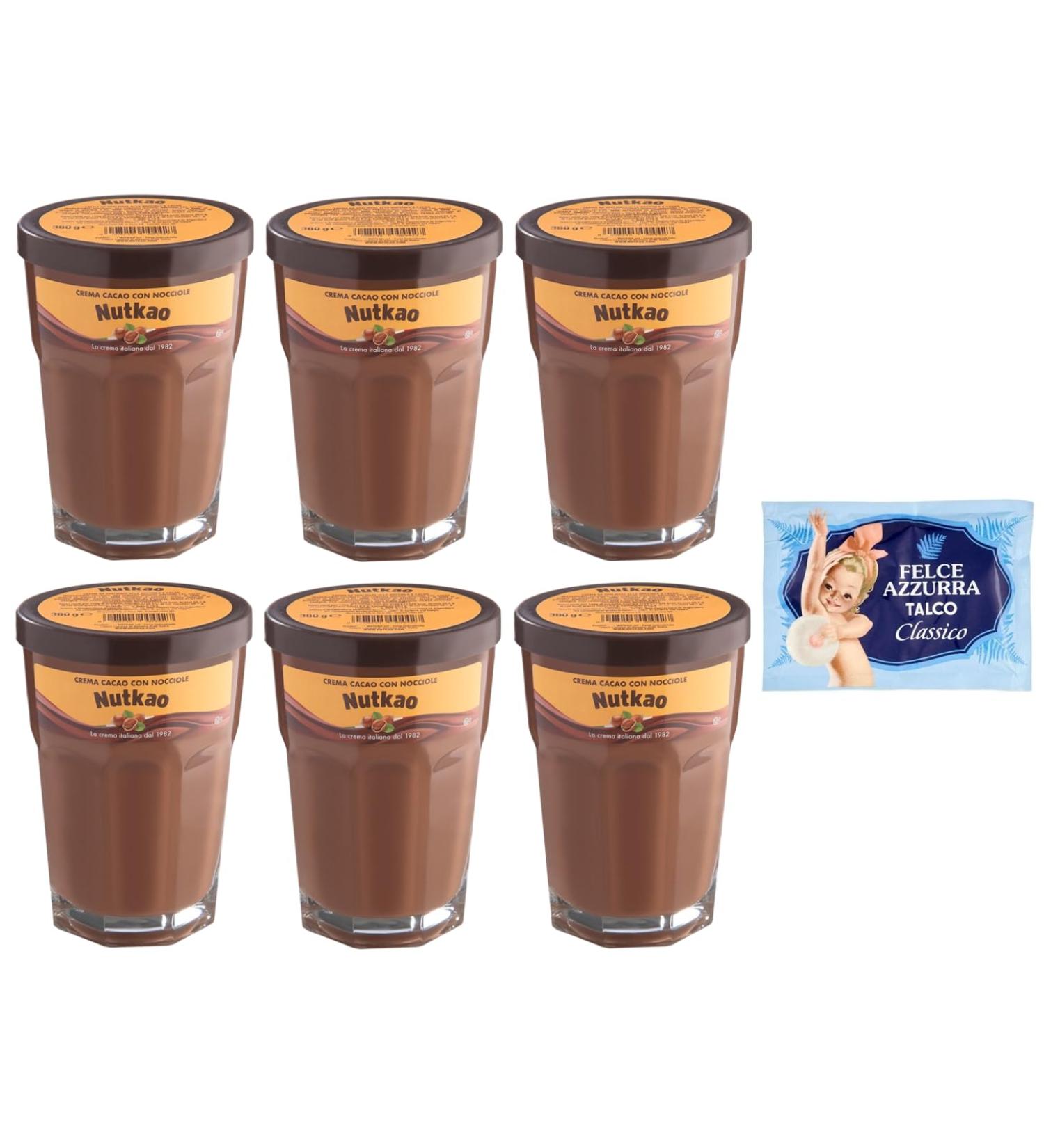 Nutkao Crema Cocoa con Nocciole Spreadable Cream with Hazelnuts Italian Cream 330 g Jar + 1 Free Felce Azzurra Talcum Powder Bag 100 g (Pack of 6) - Buy Online on GoSupps.com