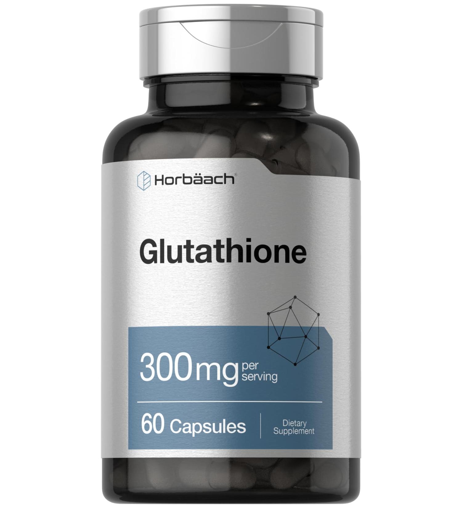 Horbaach Glutathione Supplement | 300mg | 60 Capsules | Non-GMO & Gluten Free | Reduced Form - Buy Online on GoSupps.com