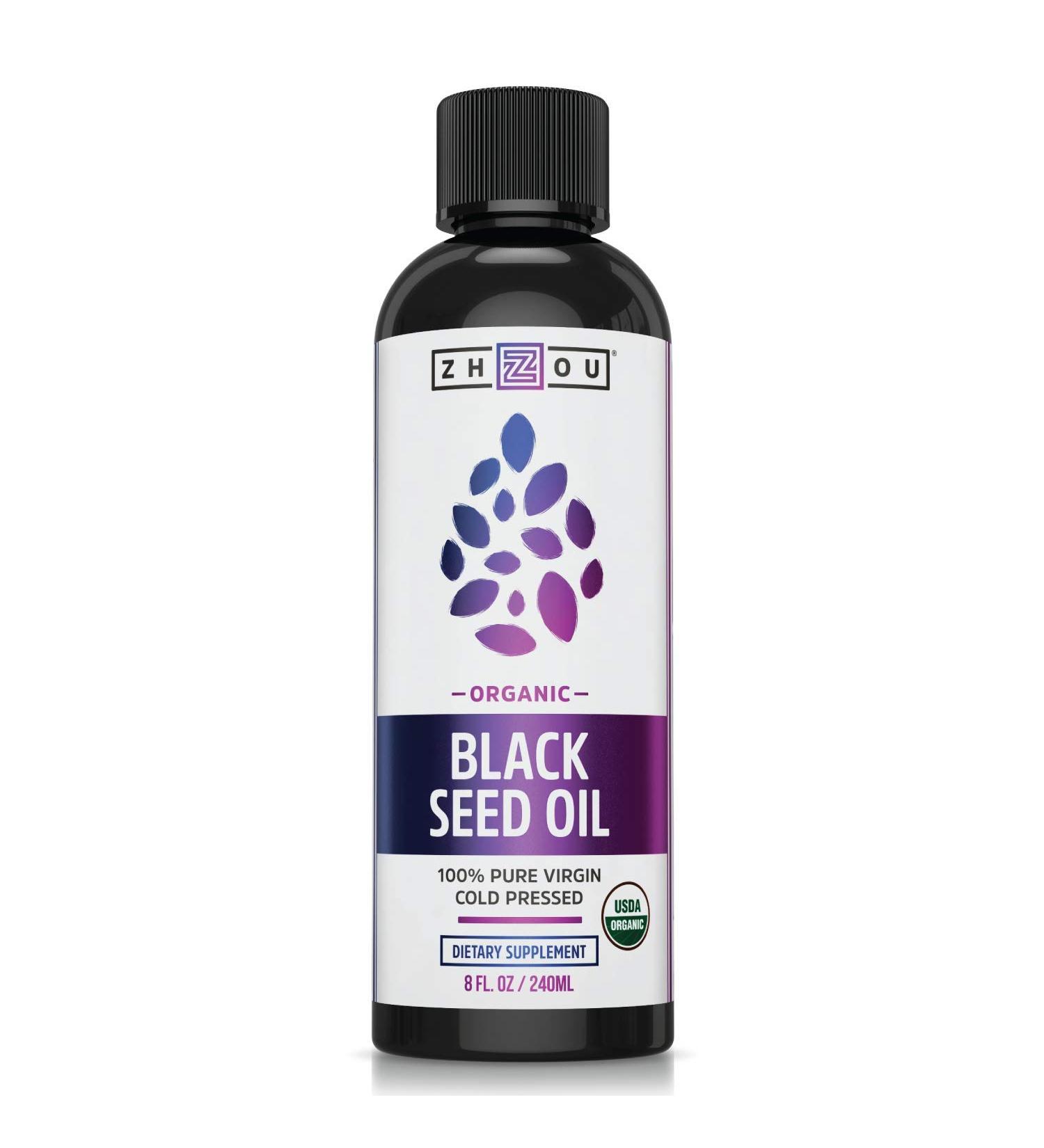 Zhou Nutrition Organic 100% Pure Virgin Black Seed Oil - Cold Pressed 8 fl oz | Premium Health Benefits - Buy Online on GoSupps.com