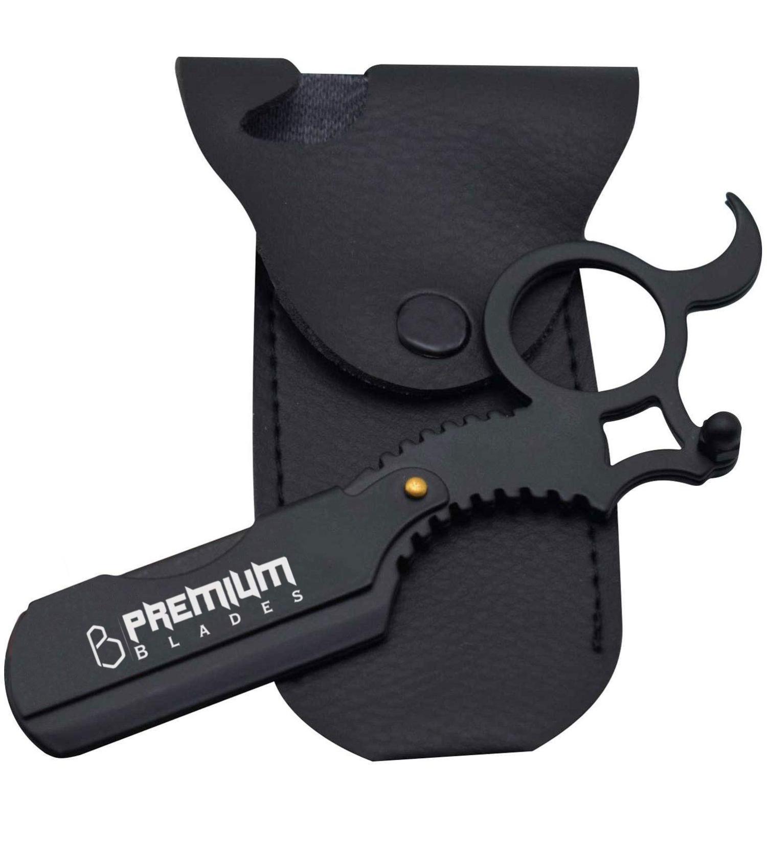 Matte Black Replaceable Blade Straight Razor by Premium Blades - Professional Barber Single Edge Razor with 1 MM Exposure for Men - Essential Barber & Eyebrow Razor Kit - Buy Online on GoSupps.com