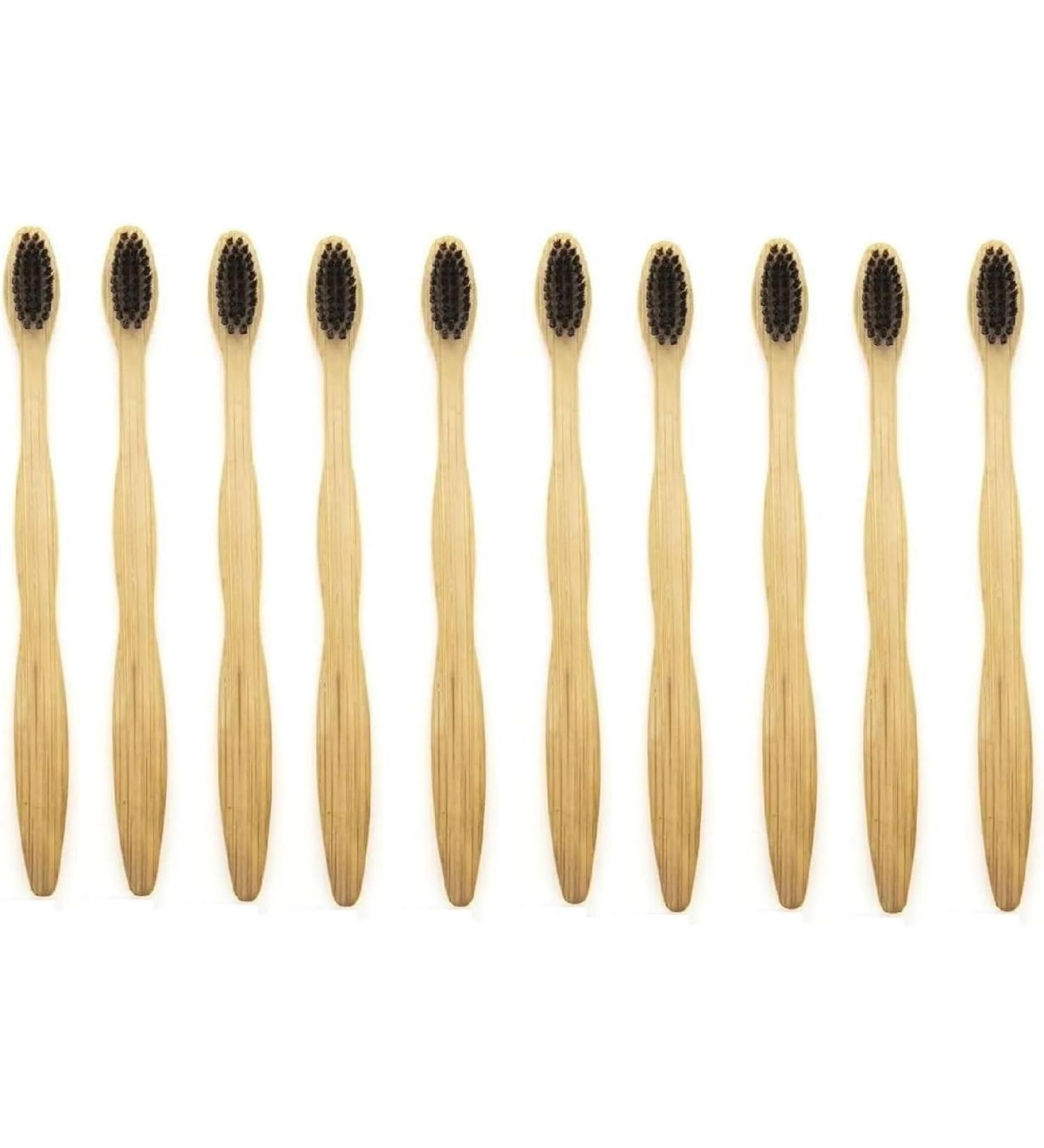 10 Pack Bamboo Toothbrushes - Soft Plant-Based Bristles | Eco-Friendly Water-Resistant for Kids & Adults - Buy Online on GoSupps.com