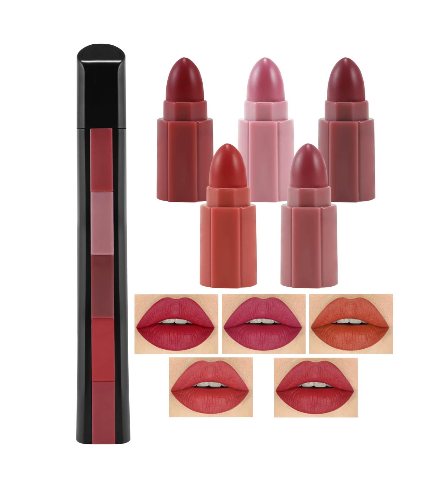Boobeen Matte Lipstick Set - 5 Waterproof Colors | Long-Lasting Moisturizer Lip Gloss | Perfect Gifts for Girls & Women (C-001) - Buy Online on GoSupps.com