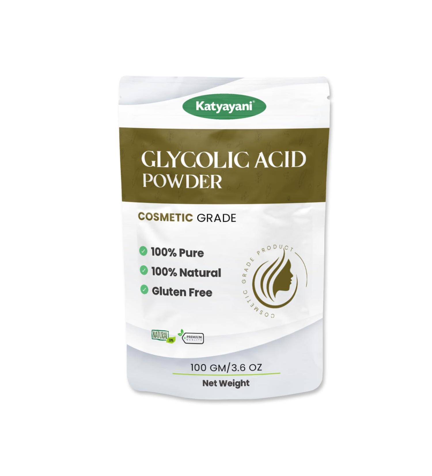 Katyayani Glycolic Acid Powder (3.6oz/100gm) - Cosmetic Grade for DIY Peels & Masks | Enhance Creams & Moisturizers - Buy Online on GoSupps.com