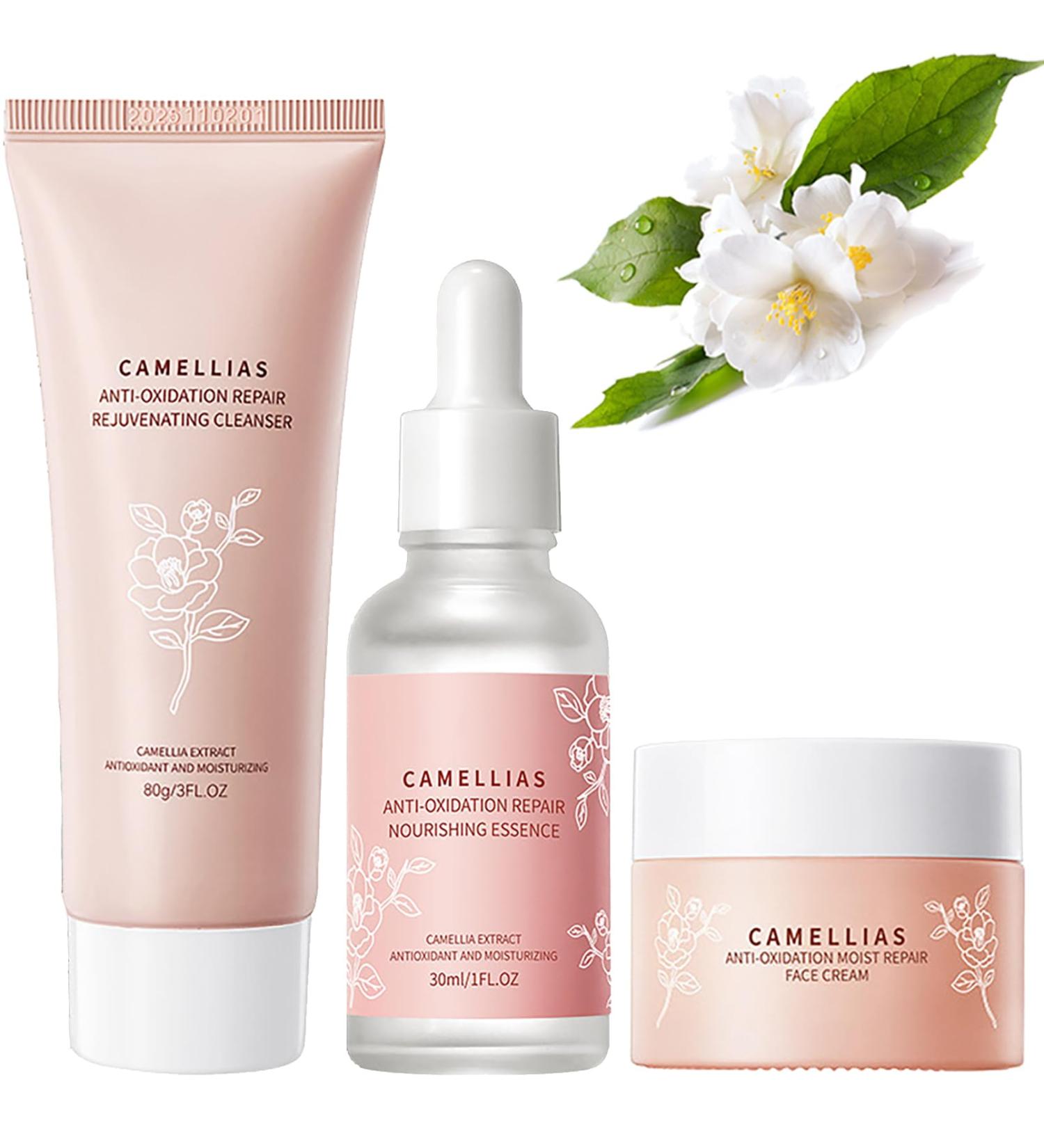 Camellia Skin Care Sets for Teenage Girls - 3PCS Pamper Gift Sets with Cleanser, Serum, and Cream for Moisture and Elasticity - Buy Online on GoSupps.com