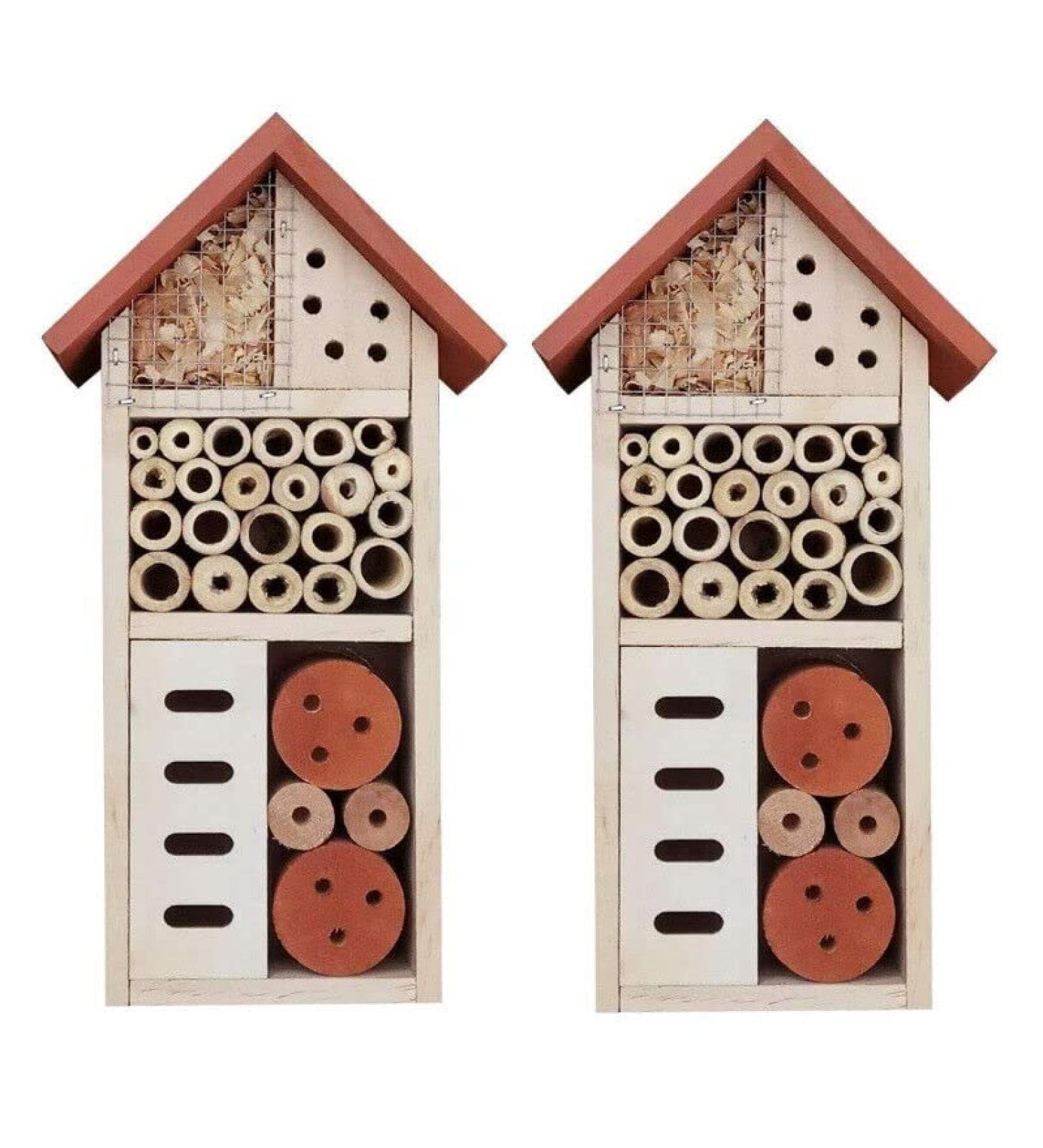 2 x Wooden Bee Hotels Insect House Natural Wood Garden Nesting Habitat Box Bug Butterfly Insects Outdoor Shelter - Buy Online on GoSupps.com