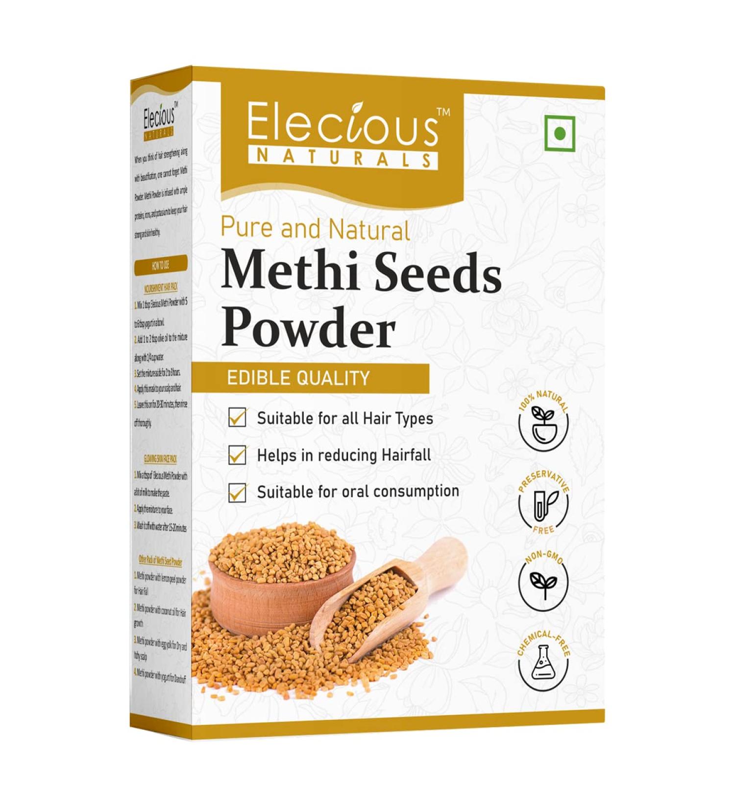 Elecious Methi Seed Powder for Hair Growth - 100% Natural Fenugreek Powder Chemical Free No Additives 200g - Buy Online on GoSupps.com