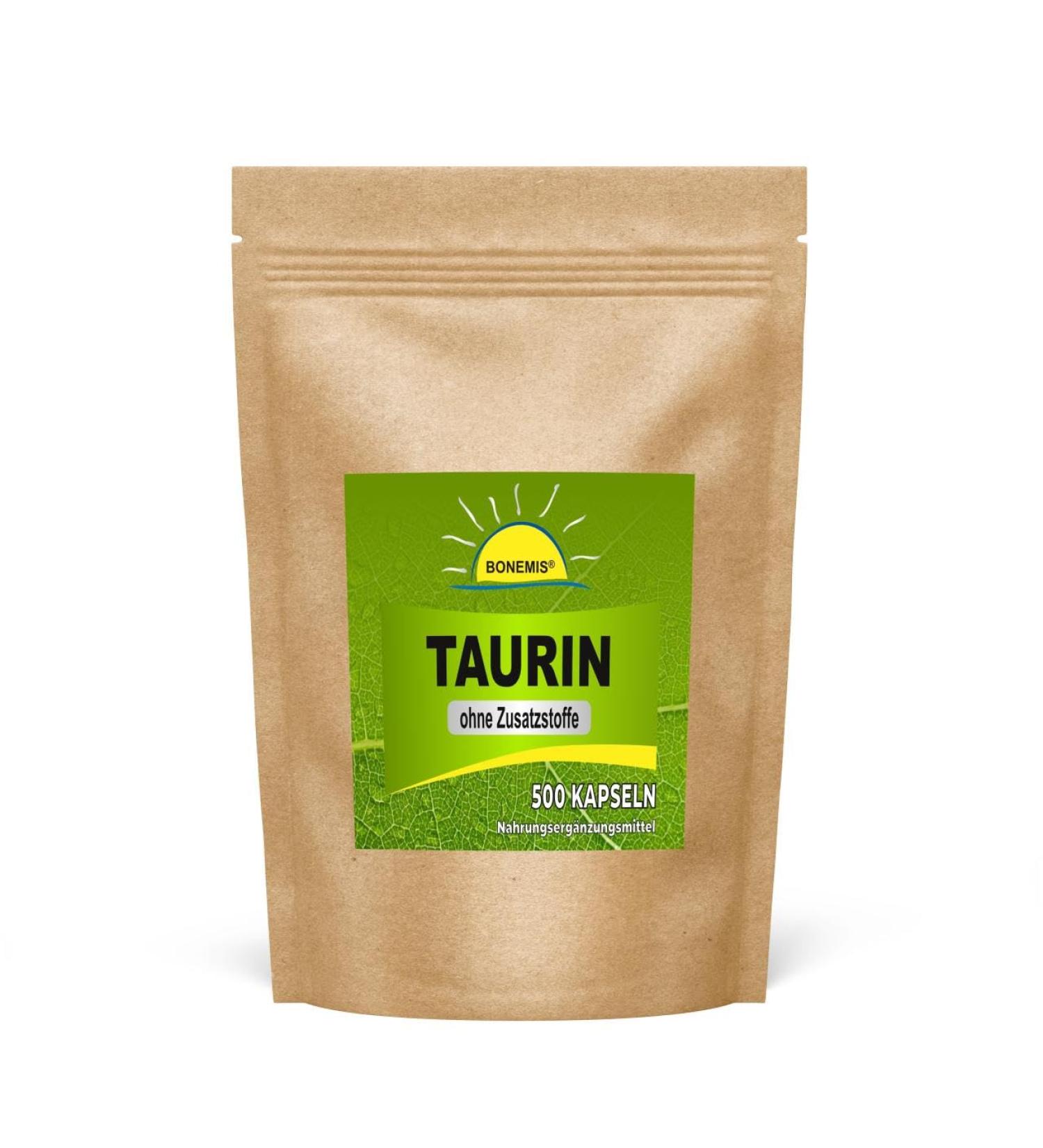 Taurine (amino acid) vegan 500 vegan capsules (stock/refill pack) premium quality without additives Bonemis