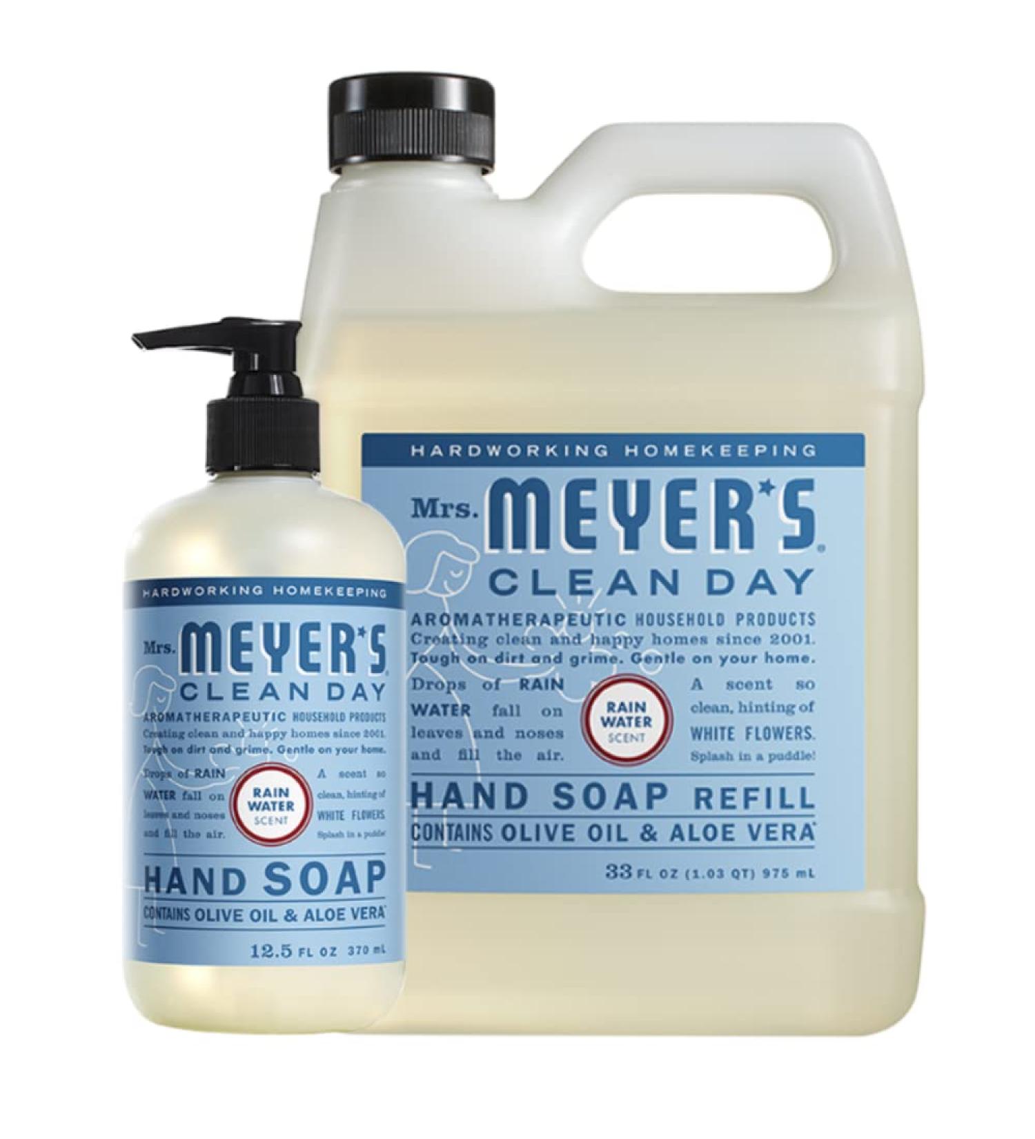 Mrs. Meyer's Rainwater Scent Hand Soap Refill & Dispenser Set - 33 oz. Refill + 12.5 oz. Bottle - Buy Online on GoSupps.com