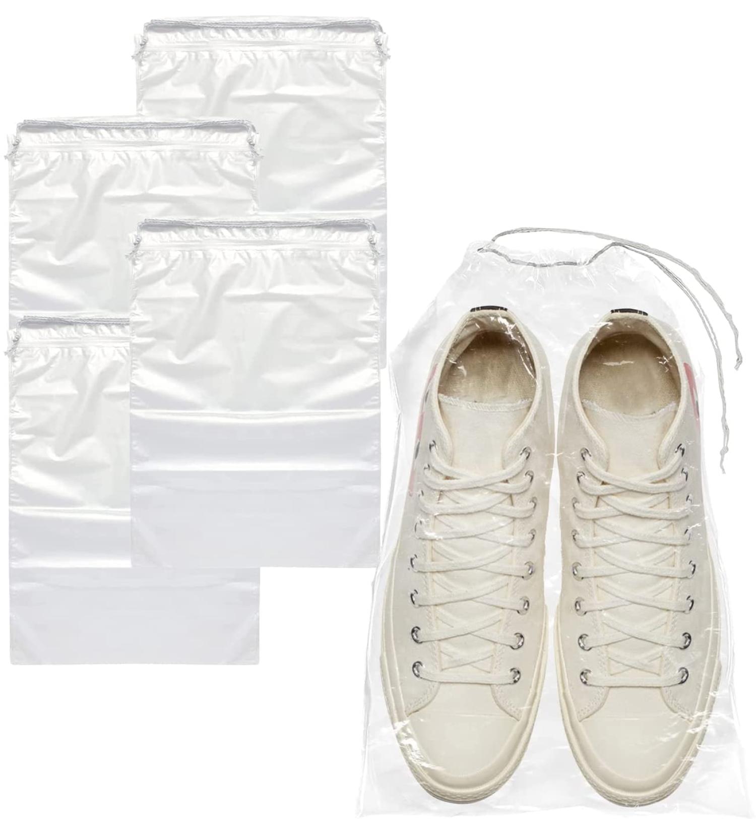 PUREVACY Clear Drawstring Bags 12x16.5 - Pack of 100 | Waterproof 2 mil Plastic Bags for Travel, Shipping, Storage | Odorless Shoe Dust Bags with Double Cotton Drawstrings - Buy Online on GoSupps.com