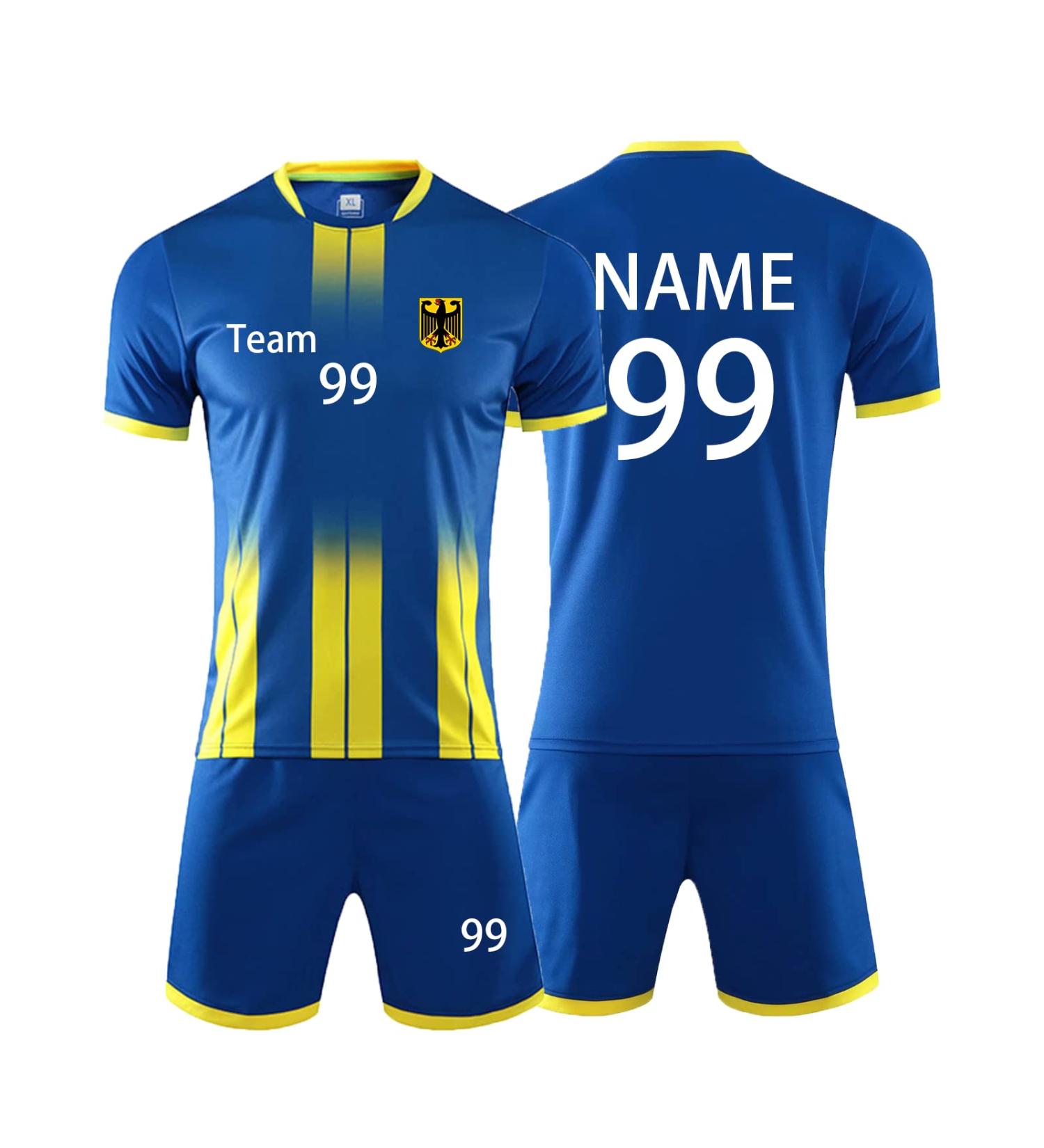 Customize Soccer Jersey Set for Kids & Adults - Blue Football Shirt Shorts & Personalized Name/Number/Logo - Buy Online on GoSupps.com