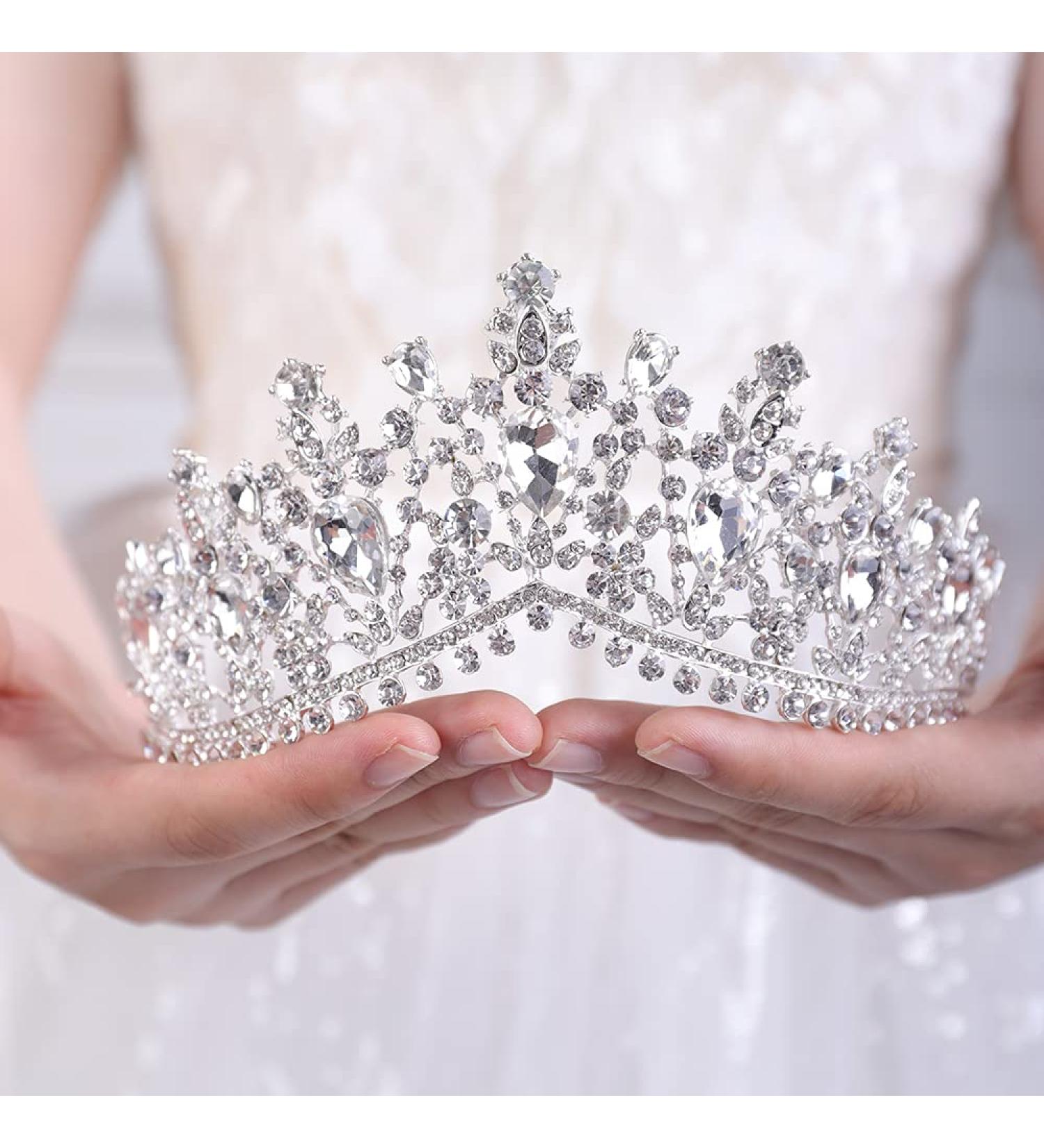 JWICOS Crystal Pearl Queen Tiara - Sparkling Headpiece for Women and Girls (Silver) - Buy Online on GoSupps.com
