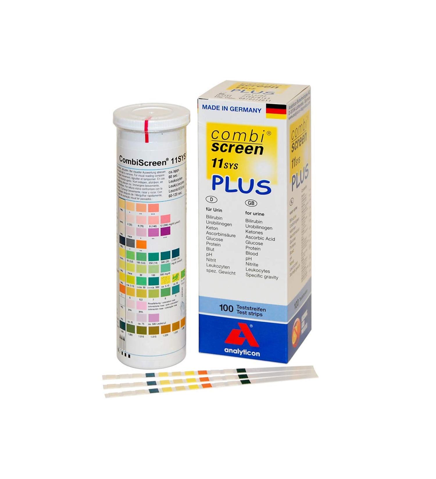 ANALYTICON COMBISCREEN PLUS Urine Strips - 11 Parameters with Ascorbic Acid Protection | 24063 - Shop Now Fast International Shipping! - Buy Online on GoSupps.com