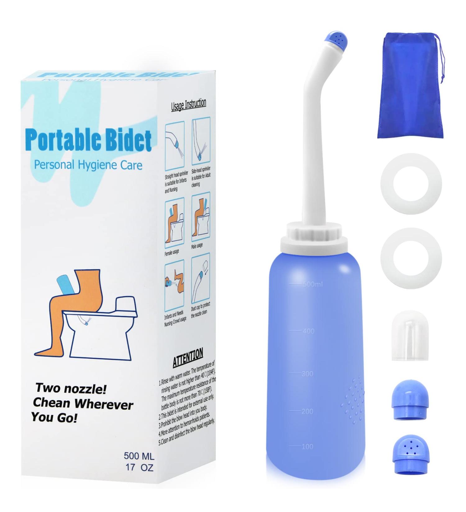 RUFCRIL Peri Bottle - Portable Travel Bidet with Carry Bag | 500ml Capacity, TPE Material, Boilable, Postpartum & Hemorrhoid Care | Baby Blue - Buy Online on GoSupps.com