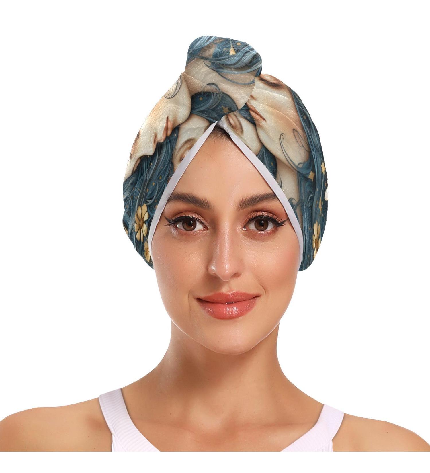 Super Absorbent Mother Daughter Flowers & Stars Hair Towel 2 Pack | Quick Dry Hair Turbans for Women & Girls - Buy Online on GoSupps.com