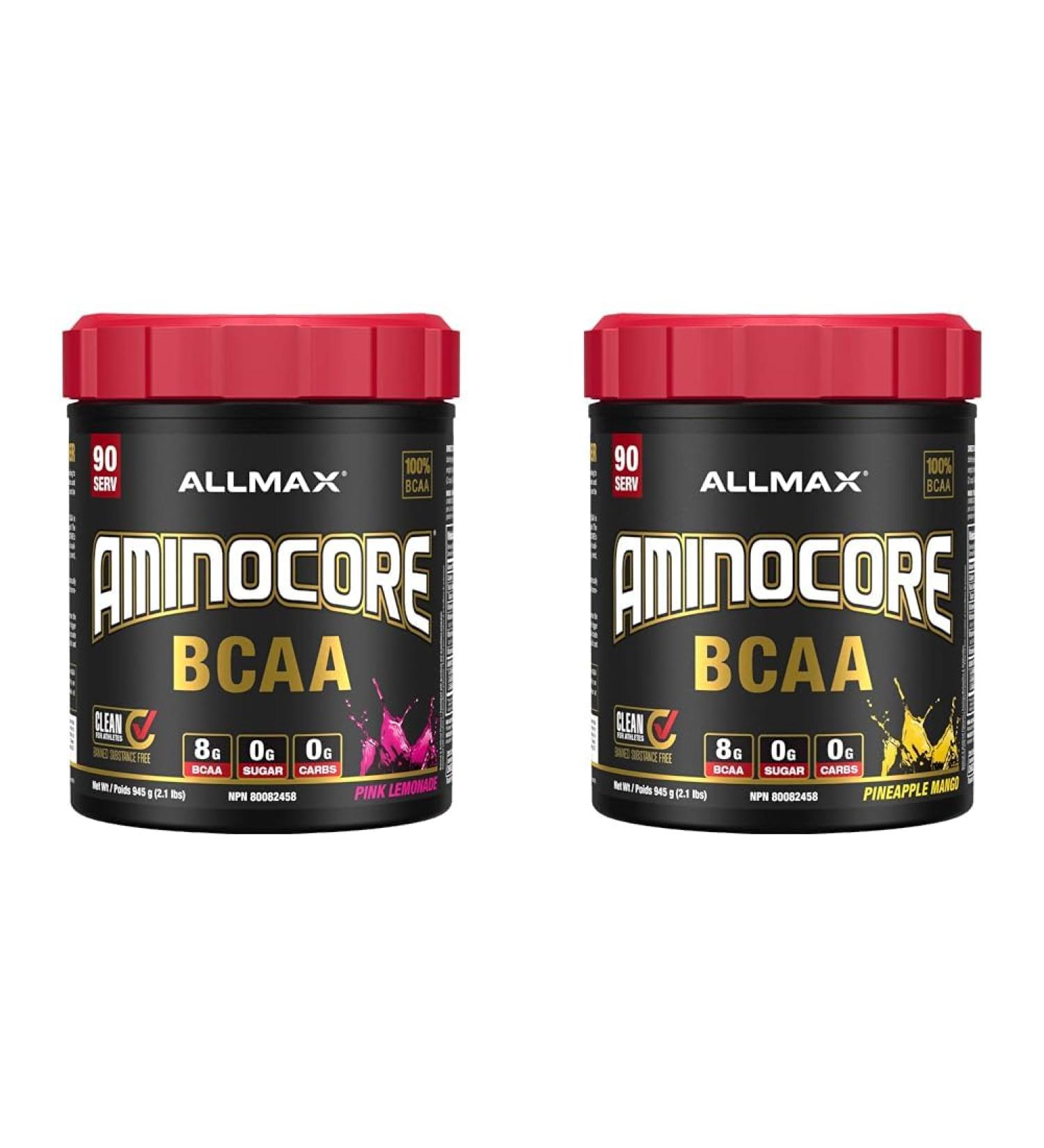 Allmax Aminocore Pink Lemonade 945g & Nutrition - Aminocore BCAA - 8g BCAAs - 100% Pure Branch Chained Amino Acids - Gluten Free - Pineapple Mango - 945 Gram - Buy Online on GoSupps.com