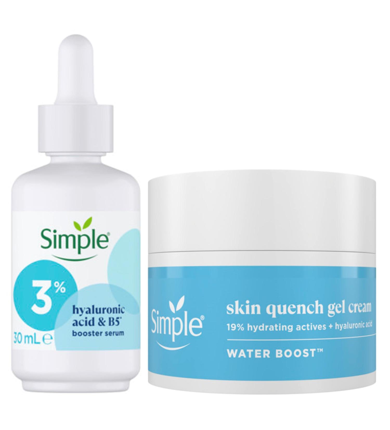 Simple Water Boost Skin Quench Gel Face Cream 50 ml & Simple 3% Hyaluronic Acid + B5* Booster Serum Serum 30 ml - Buy Online on GoSupps.com