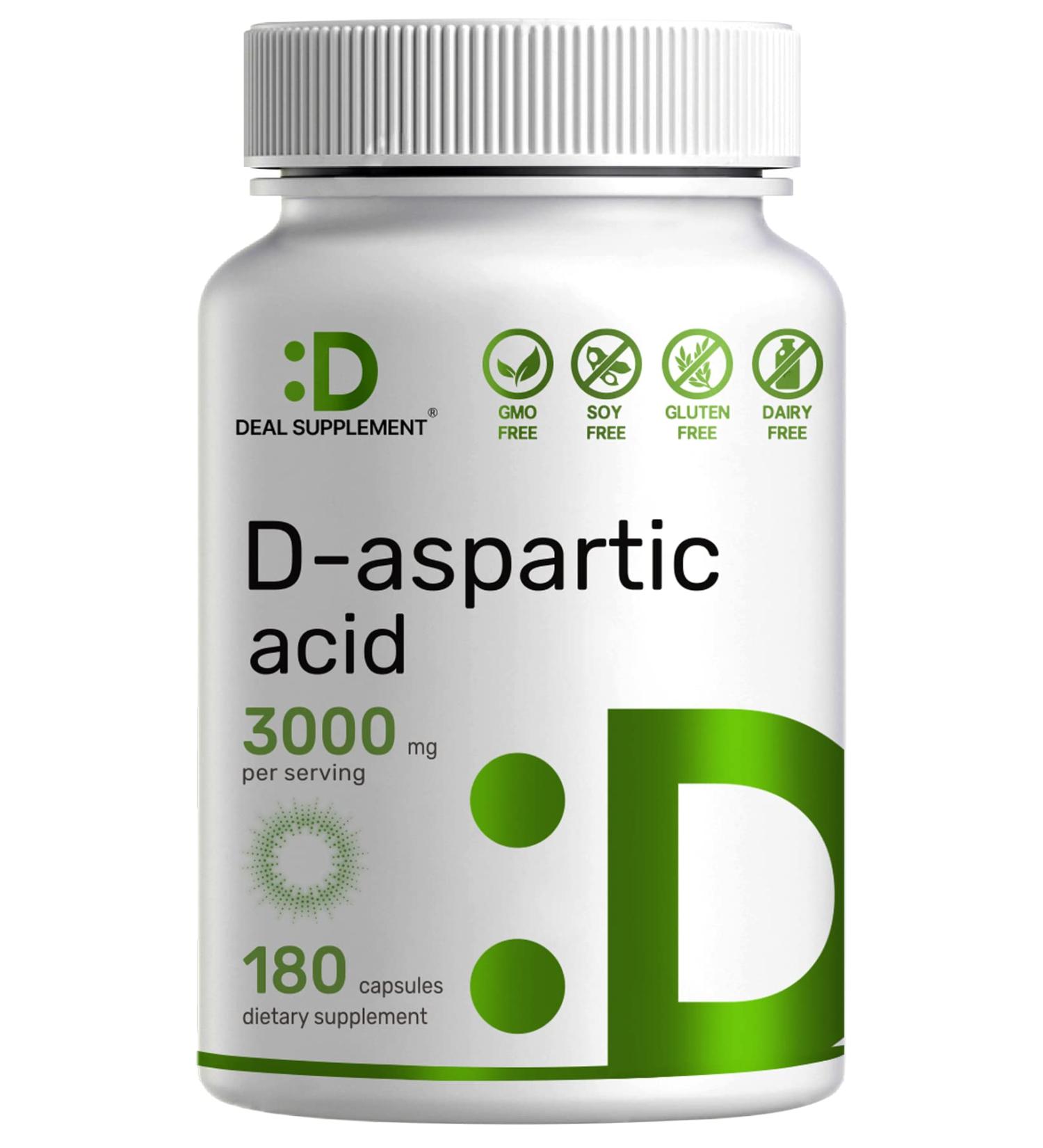DAA D-Aspartic Acid 3000mg | 180 Capsules | Non-GMO | Gluten Free | Made in USA | Ultra DAA Supplement - Buy Online on GoSupps.com