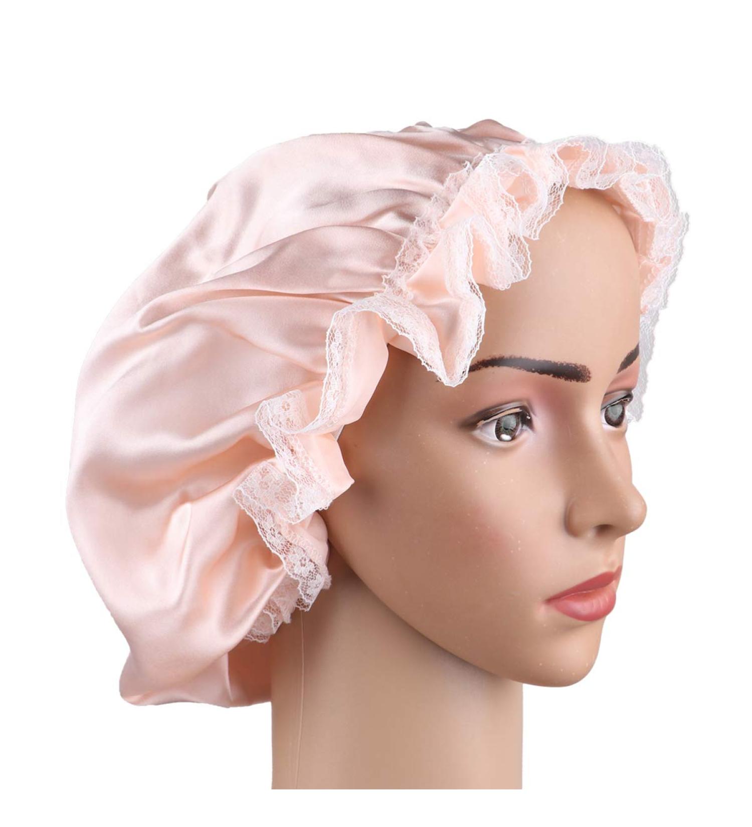 LEORX Satin Sleep Cap - Lace Decor Soft Silk Night Bonnet for Women (Pink) - Buy Online on GoSupps.com