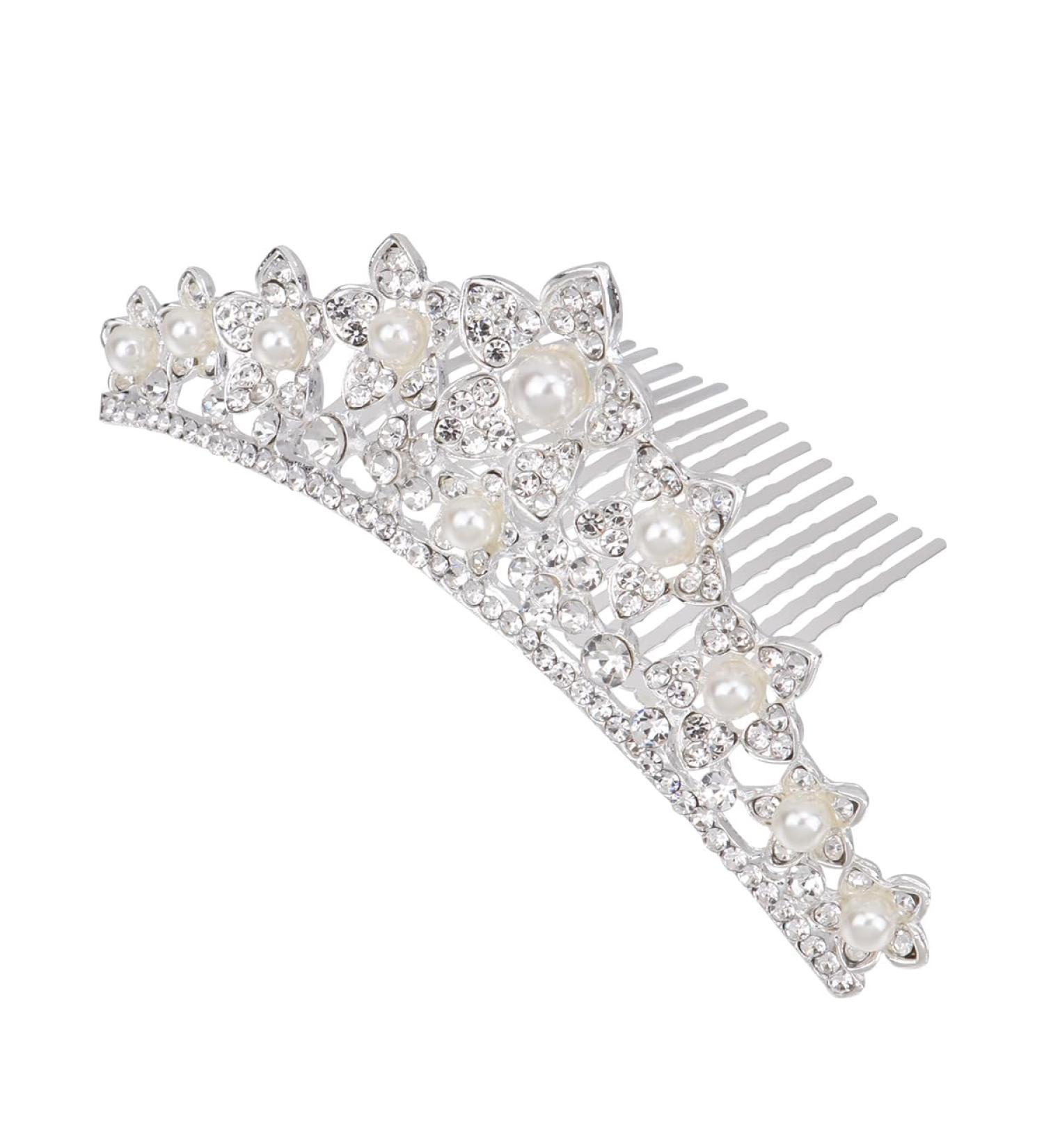 minkissy Rhinestone Pearl Crown Hair Comb - Mini Princess Crown Comb Wedding Crystal Tiara Crown Headbands for Wedding Birthday Party - Buy Online on GoSupps.com