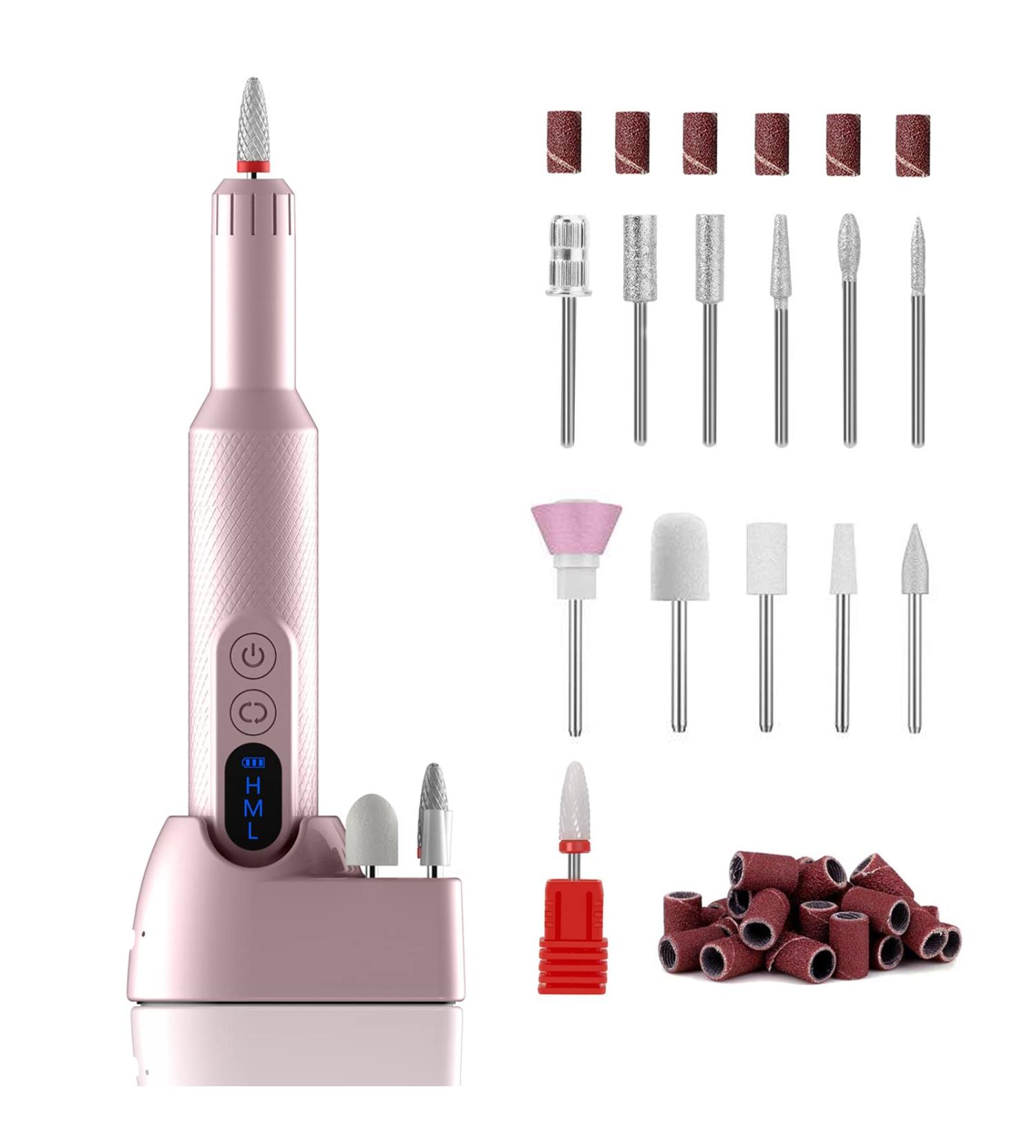 Cordless Electric Nail Drill- Portable Rechargeable Efile Machine with Bits and Bands for Manicure & Pedicure - Pink - Buy Online on GoSupps.com