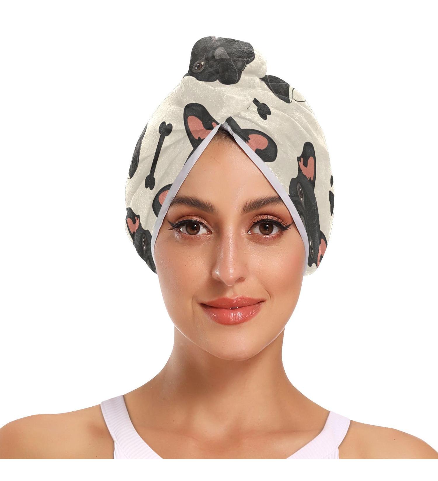 Super Absorbent Black Dog Hair Towel 2 Pack - Quick Drying Hair Turbans with Button Wrap for Women & Girls - Buy Online on GoSupps.com
