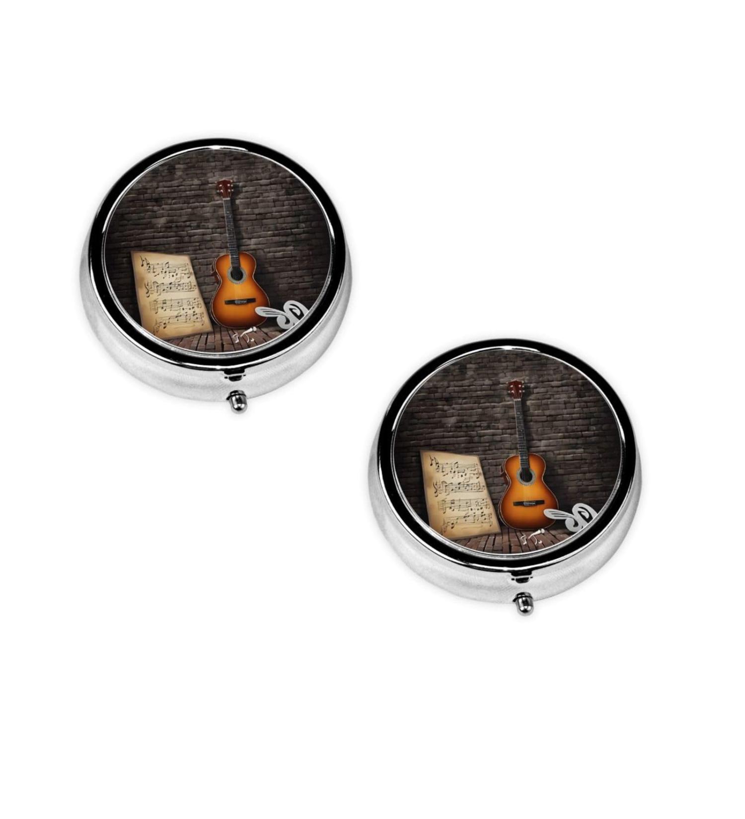 Note Guitar Printed Mini Round Pill Box | 3 Compartment Travel Medicine Organizer | Portable Pill Case for Home & Office - Buy Online on GoSupps.com