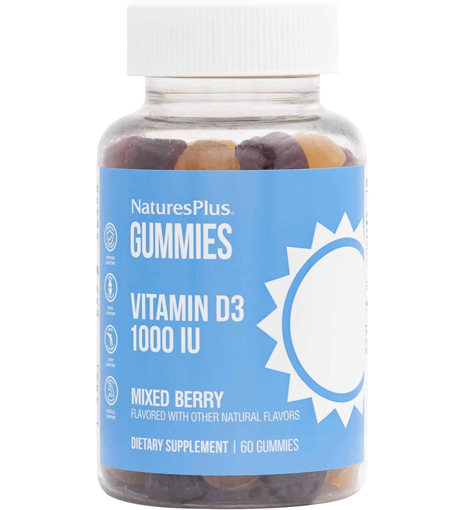NaturesPlus Gummies Vitamin D3 1000 IU - 60 Gummies Mixed Berry - Promotes Bone Health & Immune Function - Vegan Gluten Free Non-GMO - 60 Servings 60 Count (Pack of 1) - Buy Online on GoSupps.com