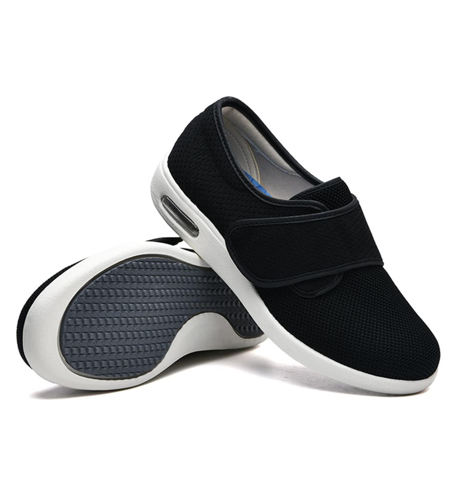Men's Diabetic Air Cushion Slip-On Walking Shoes - Orthopedic Support for Swollen Feet - Velcro Closure - Black - Buy Online on GoSupps.com
