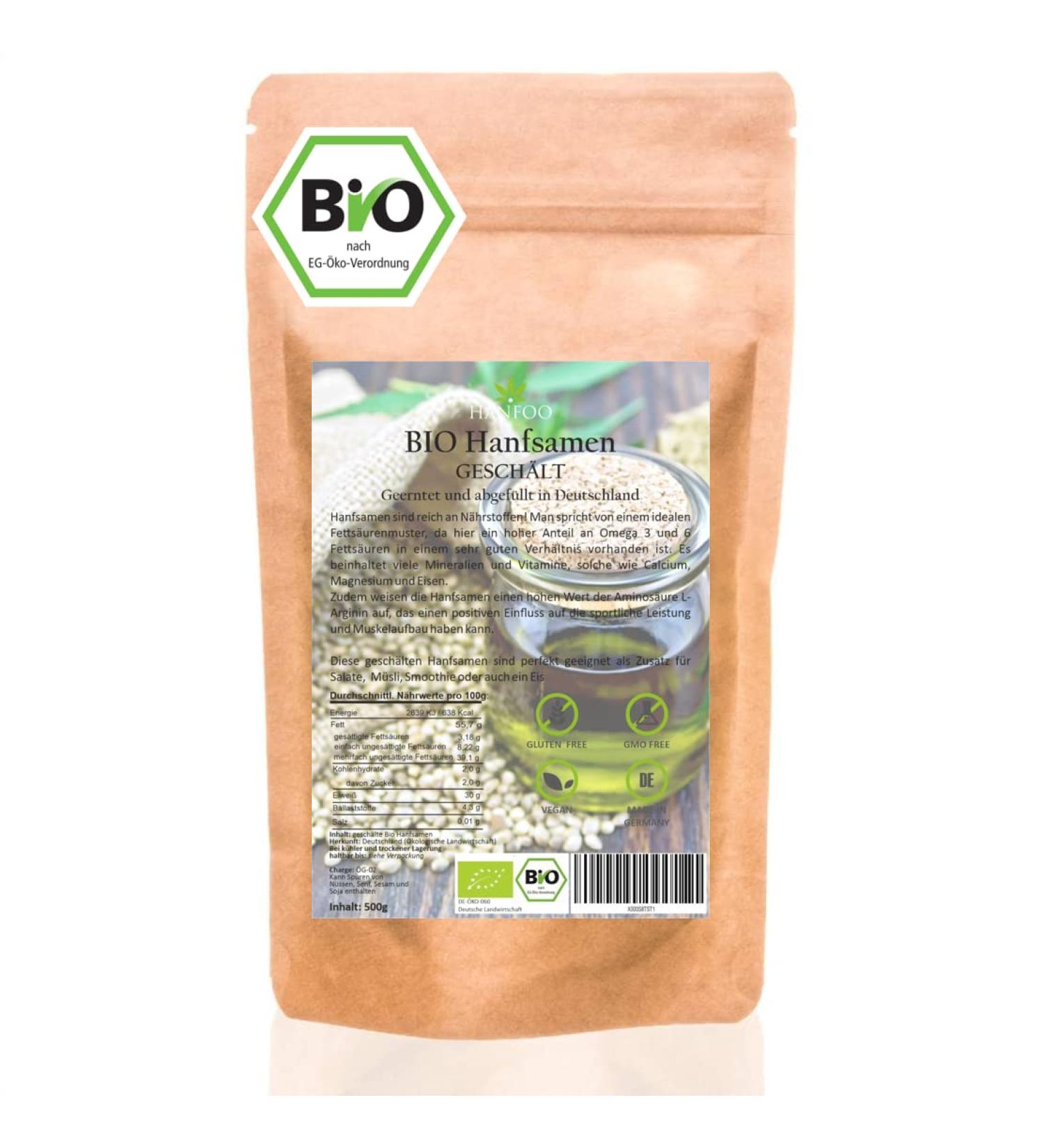 Organic Hemp Seeds 500g from Germany | Pure Chemical-Free Additive for Smoothies Muesli & Ice Cream - Buy Online on GoSupps.com