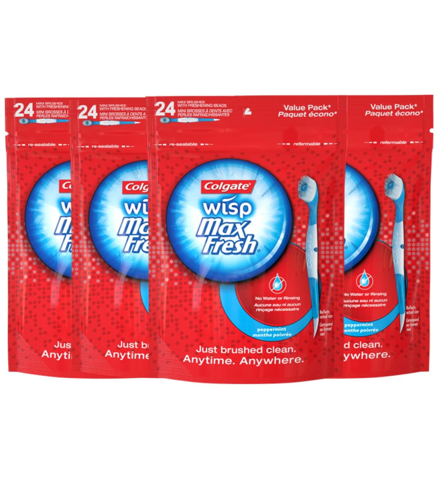 Colgate Max Fresh Wisp Disposable Mini Travel Toothbrushes - Peppermint 24 Count (4 Pack) - Buy Online on GoSupps.com