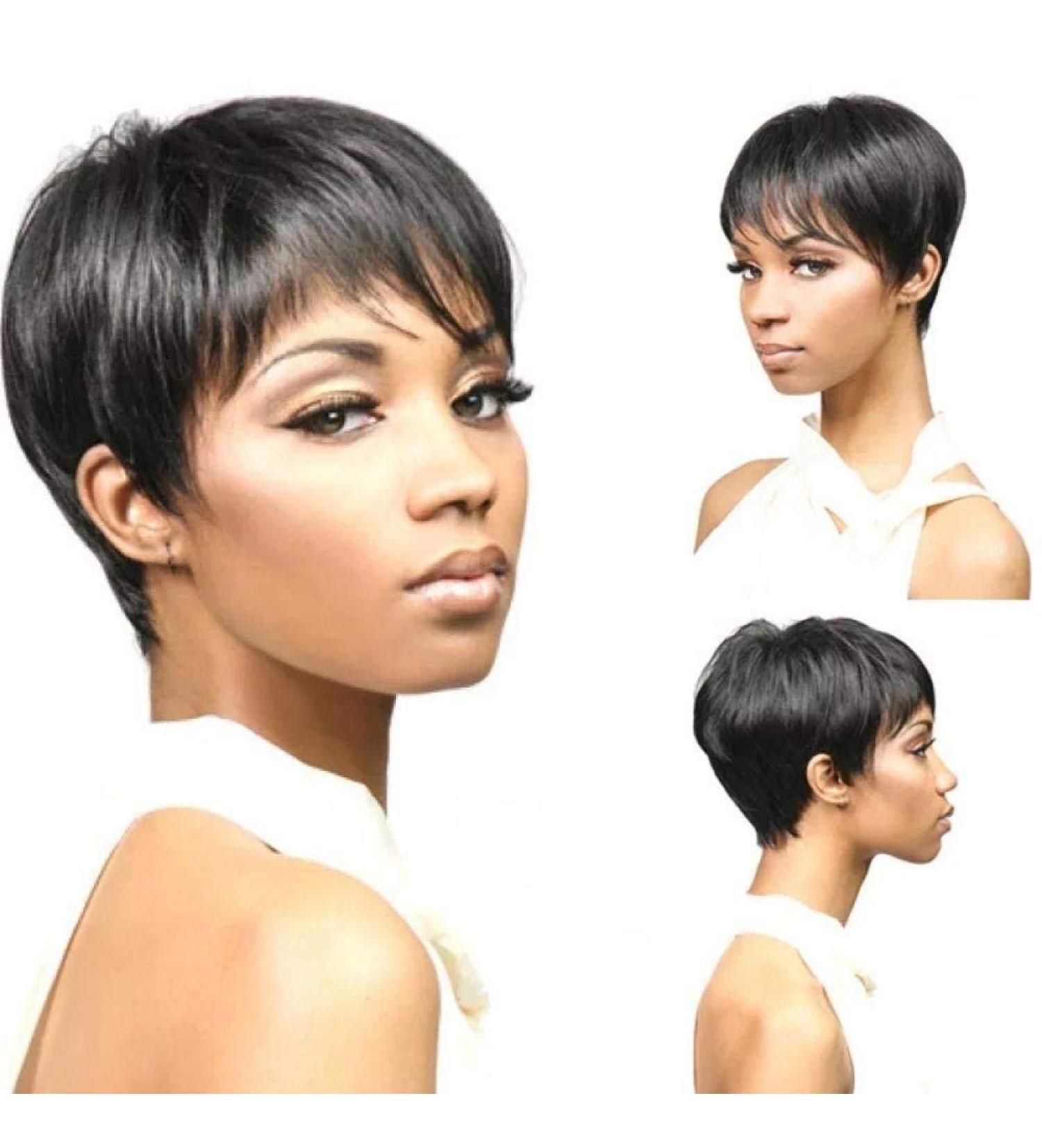 Stylish European & American Wigs for Black Women | Short Natural Straight Hair | Dark Brown & Ash Options - Buy Online on GoSupps.com