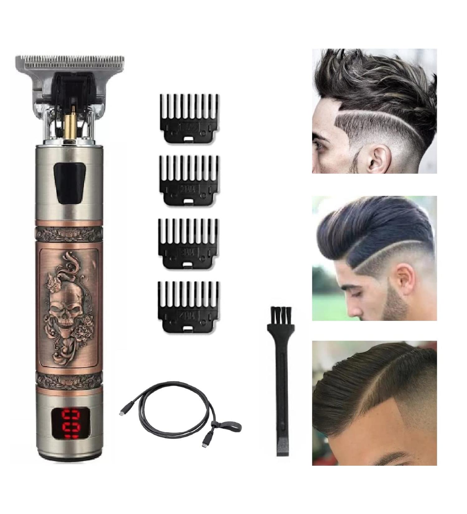 Professional Mens Hair Clippers Zero Gapped Cordless Hair Trimmer Professional Haircut & Grooming Kit for Men Rechargeable LED Display Skull Ornament - Buy Online on GoSupps.com