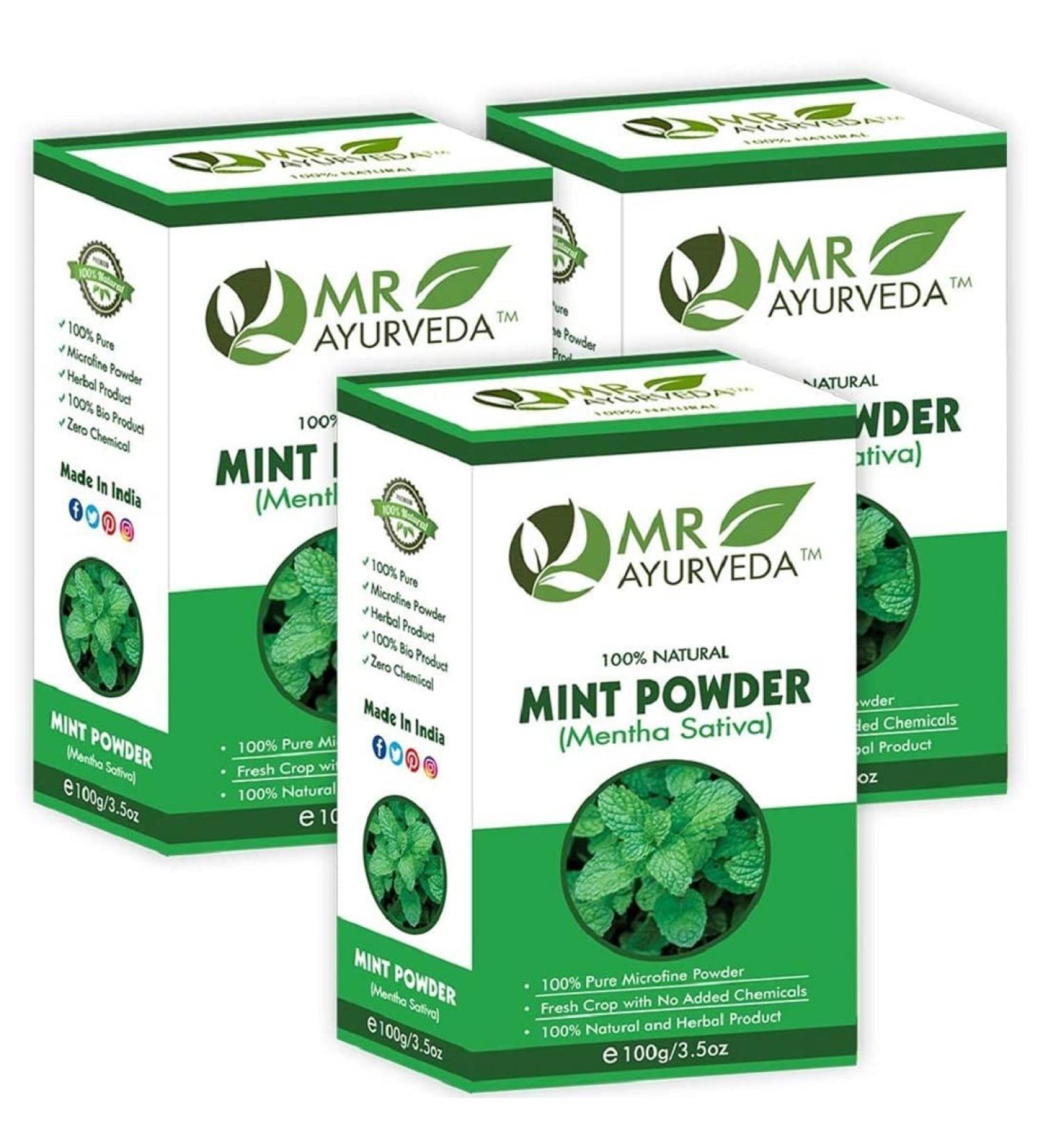 NENA Pure Mint Powder | Mint Powder for Face | Mint Powder Organic | Pudina Powder for Skin | Mint Powder for Hair | No Added Chemicals - Set of 3 (300 Grams)