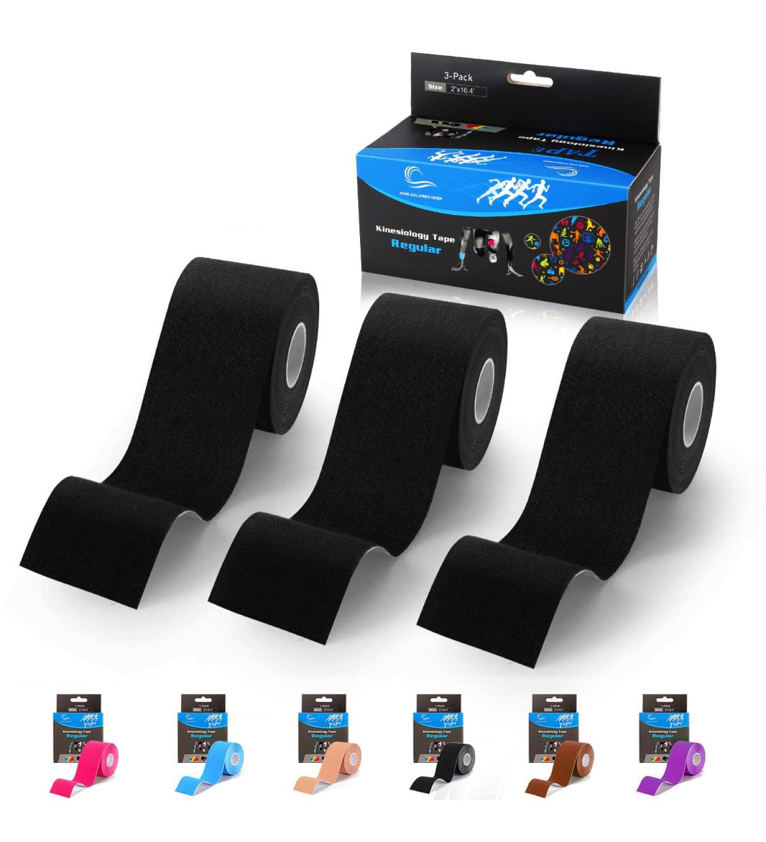 (3 Pack) Kinesiology Tape  N.C.D Waterproof Muscle Tape for Athletes Shoulder Back Muscles Joints Sports Tape Athletic Elastic Fitness Patch 2 Inch16.4 Ft (Black) - Buy Online on GoSupps.com
