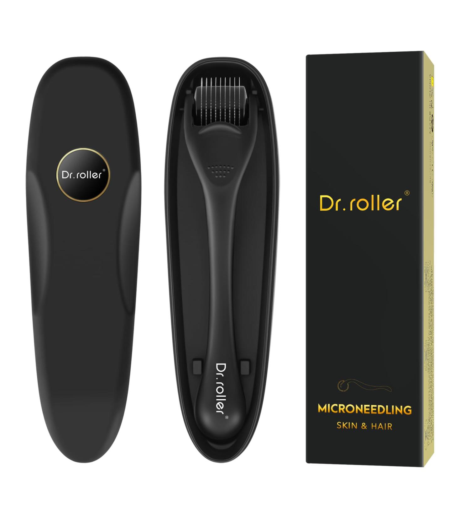 Dr.roller Derma Roller Hair Growth Men Beard Roller Microneedling Roller for Growth 540 0.5mm Titanium Micro Needles Beard Growth Roller (Black) - Buy Online on GoSupps.com