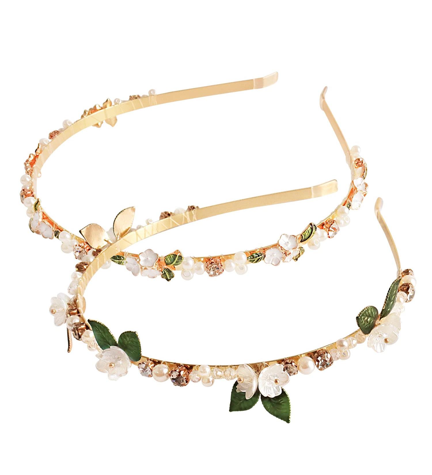 X Hot Popcorn 2PCS Pearl Flower Crystal Headband - Bridal Hair Accessory - Buy Online on GoSupps.com