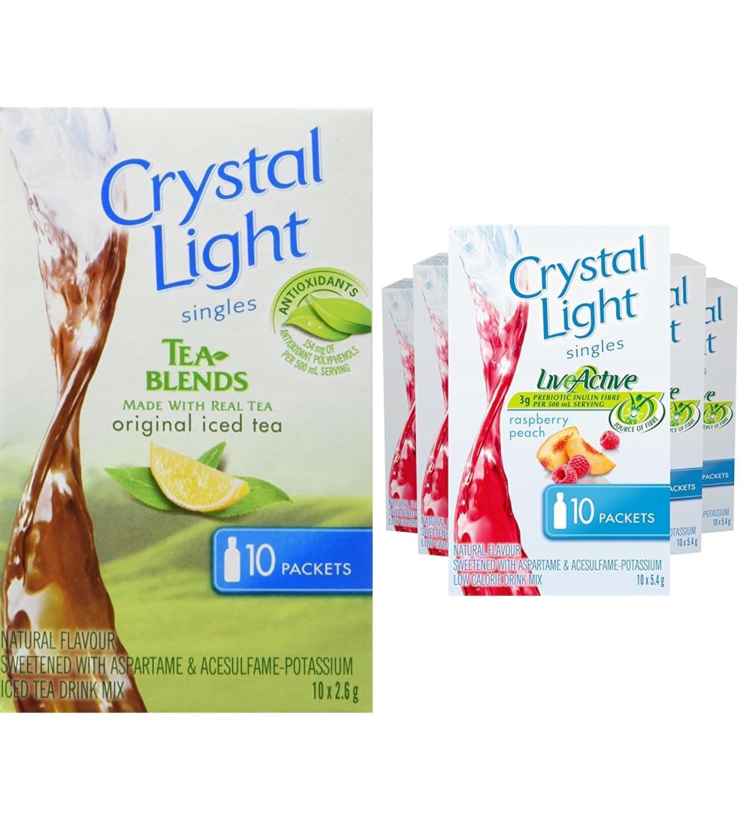 Crystal Light Iced Tea Singles 26g (12 Boxes of 10 Packets) & Raspberry Peach Singles 54g (12 Boxes of 10 Packets) - Buy Online on GoSupps.com