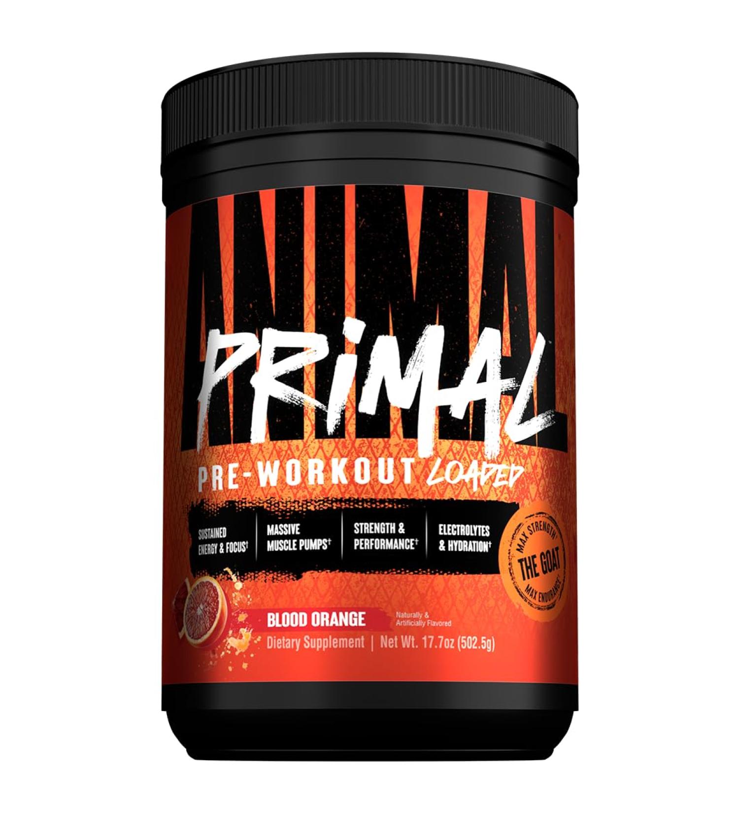 Animal Primal Muscle Hydration + Preworkout Powder Contains Beta Alanine 3DPump Caffeine & Electrolytes Improves Energy Focus Endurance & Absorption New Blood Orange Flavor 17.7 oz NEW Blood Orange 25 Servings (P  - Buy Online on GoSupps.com