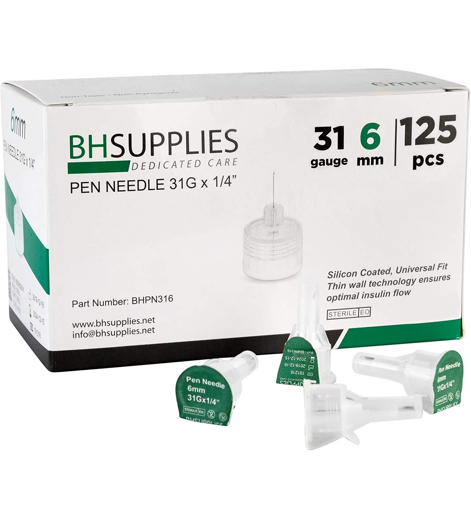 BH Supplies Pen Needles 31 Gauge - 1/4", 6mm (Pack of 125)