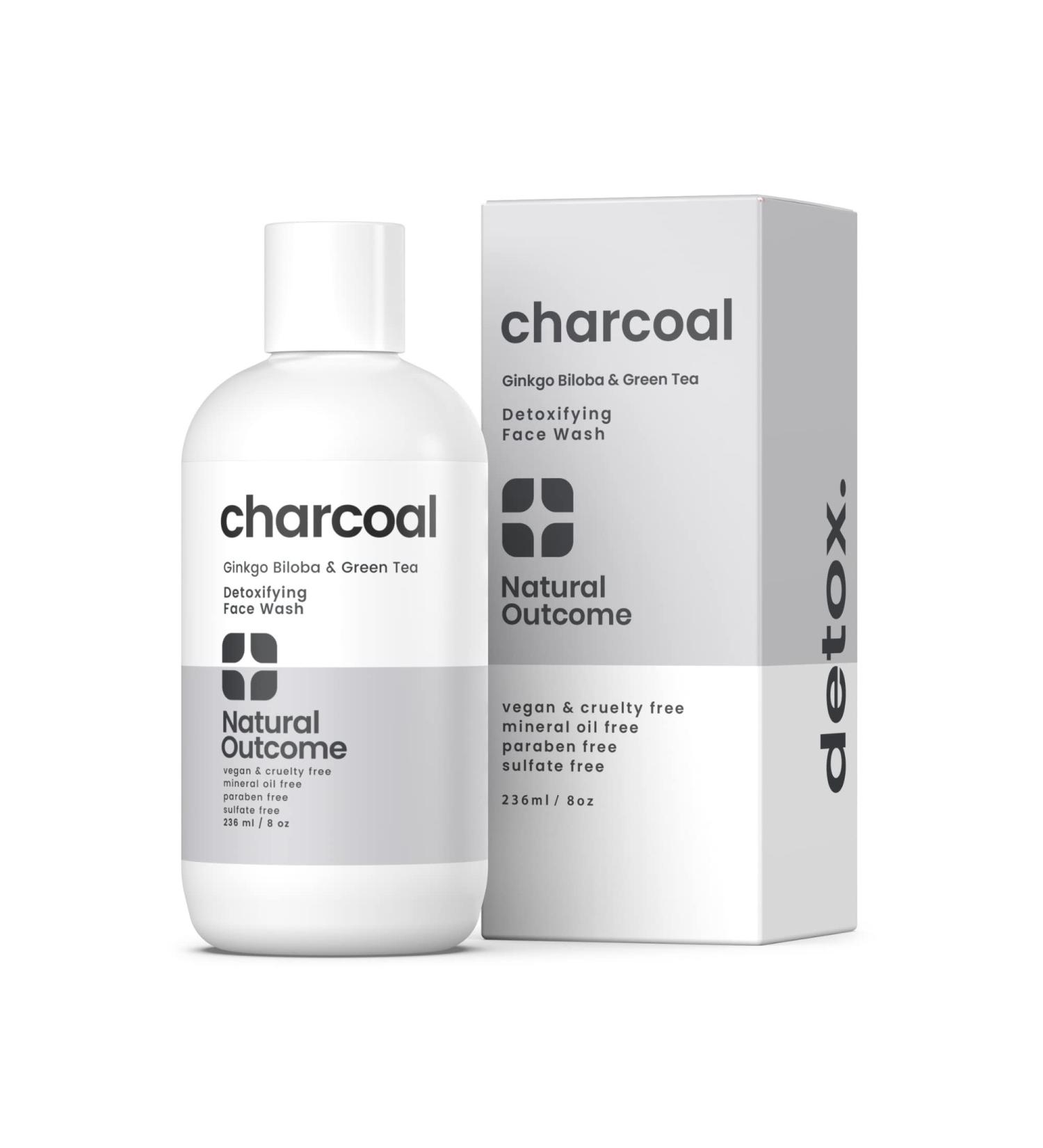 Natural Outcome Charcoal Face Wash - Daily Detoxifying Cleanser for Acne - Hydrating Pore Cleanser with Green Tea, Aloe Vera & Ginkgo Biloba - 8 oz - Buy Online on GoSupps.com
