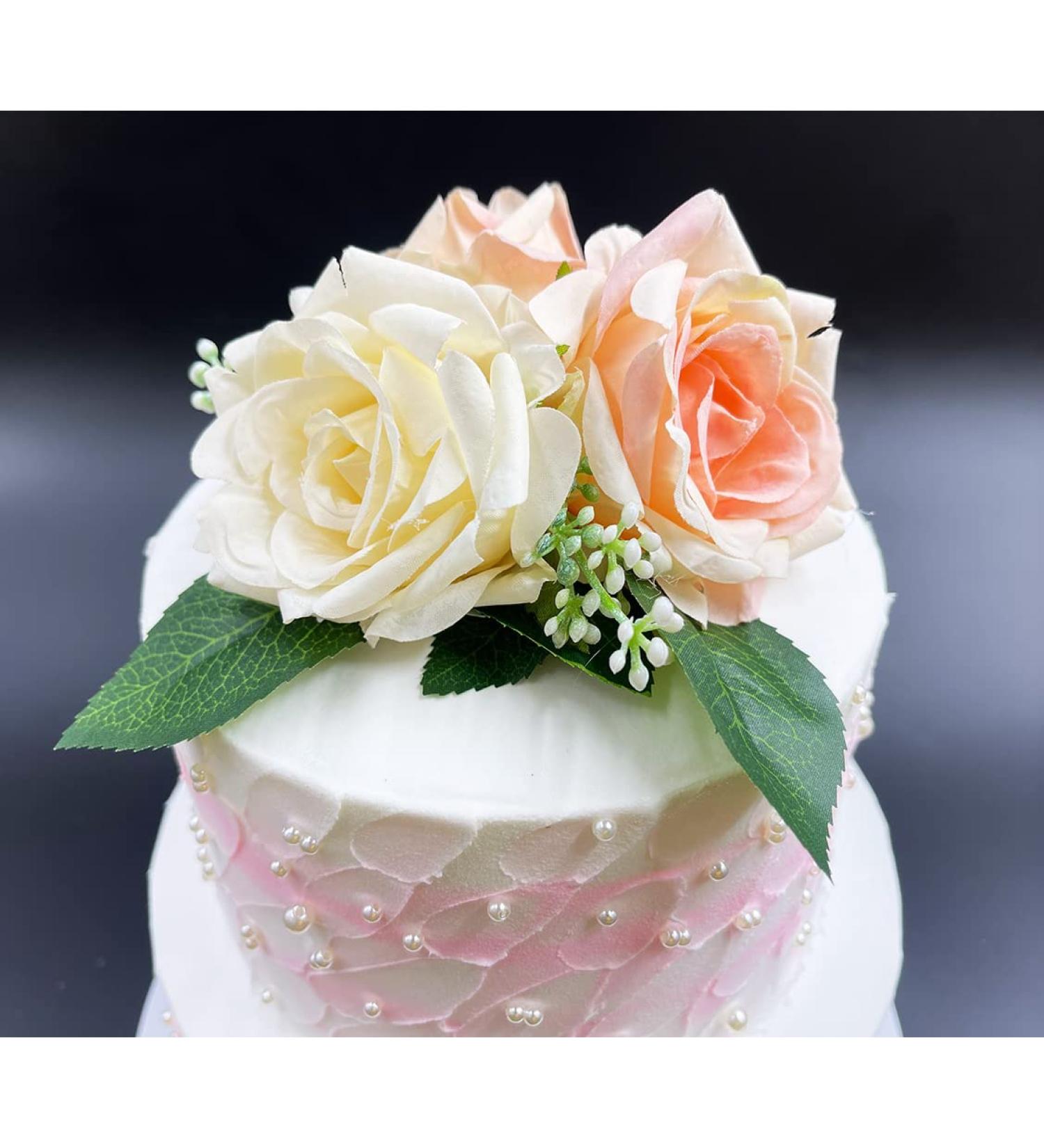Boho Rose Flower Cake Topper Decorations Lady Cake Topper 8.7inch Vintage Artificial Pink Rose Wedding Cake Toppers for Wedding Bridal Shower Anniversary Birthday Party (Three rose flower) - Buy Online on GoSupps.com