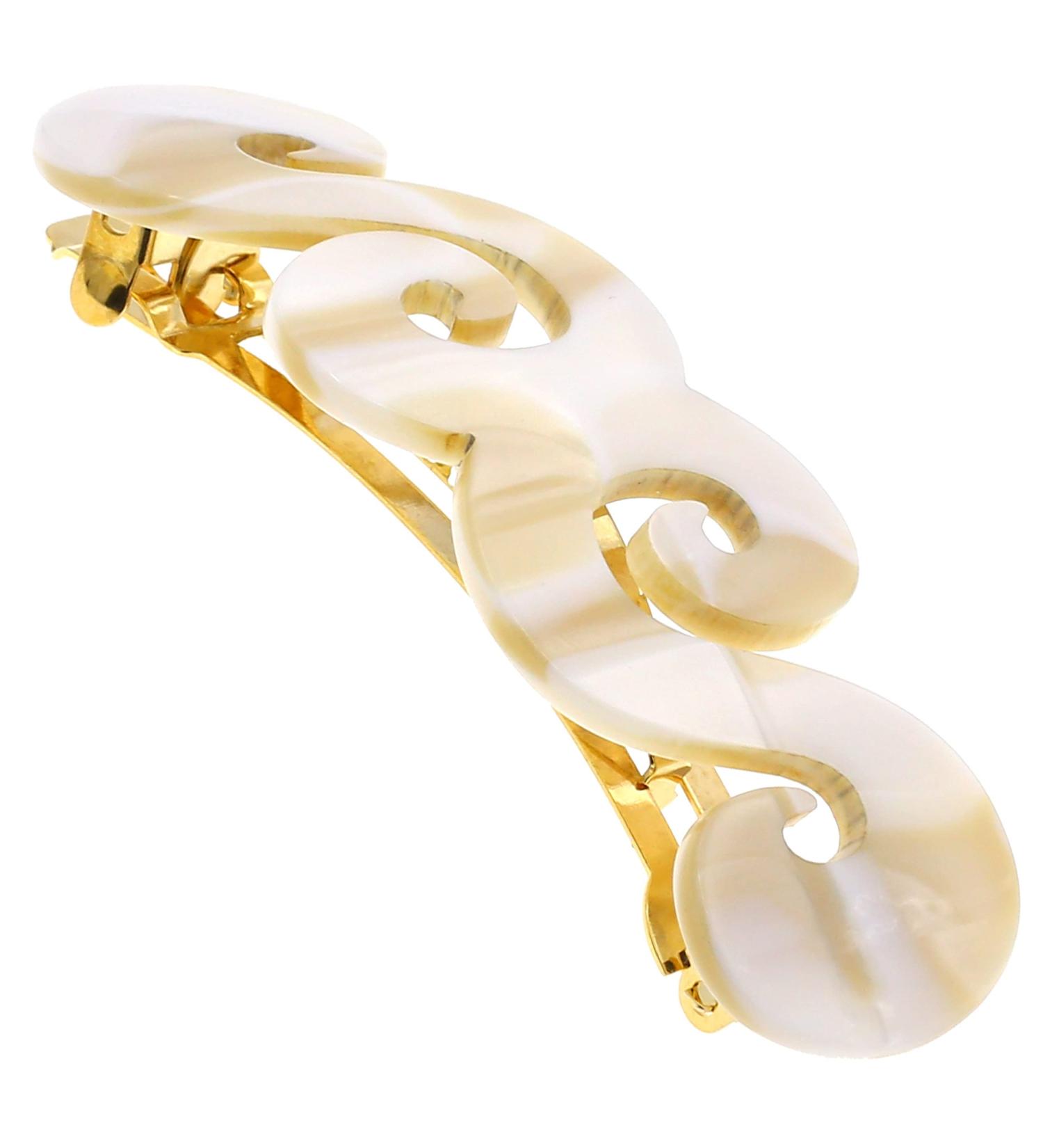 Camila Paris CP3169 Handmade French Hair Barrette Clip - White/Gold, Strong Hold Grip for Women/Girls, No Slip/Durable Styling Accessory - Made in France - Buy Online on GoSupps.com