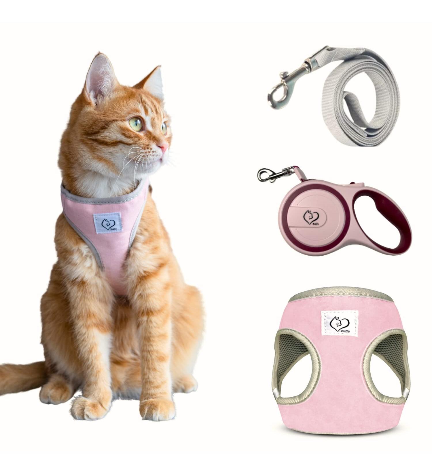 Buy Belffy Cat Dishes & Leash Set - Automatic Leash for Cats Kittens & Dogs | Outbreakproof Jacket & Leash for All Sizes - Medium Pink - Buy Online on GoSupps.com