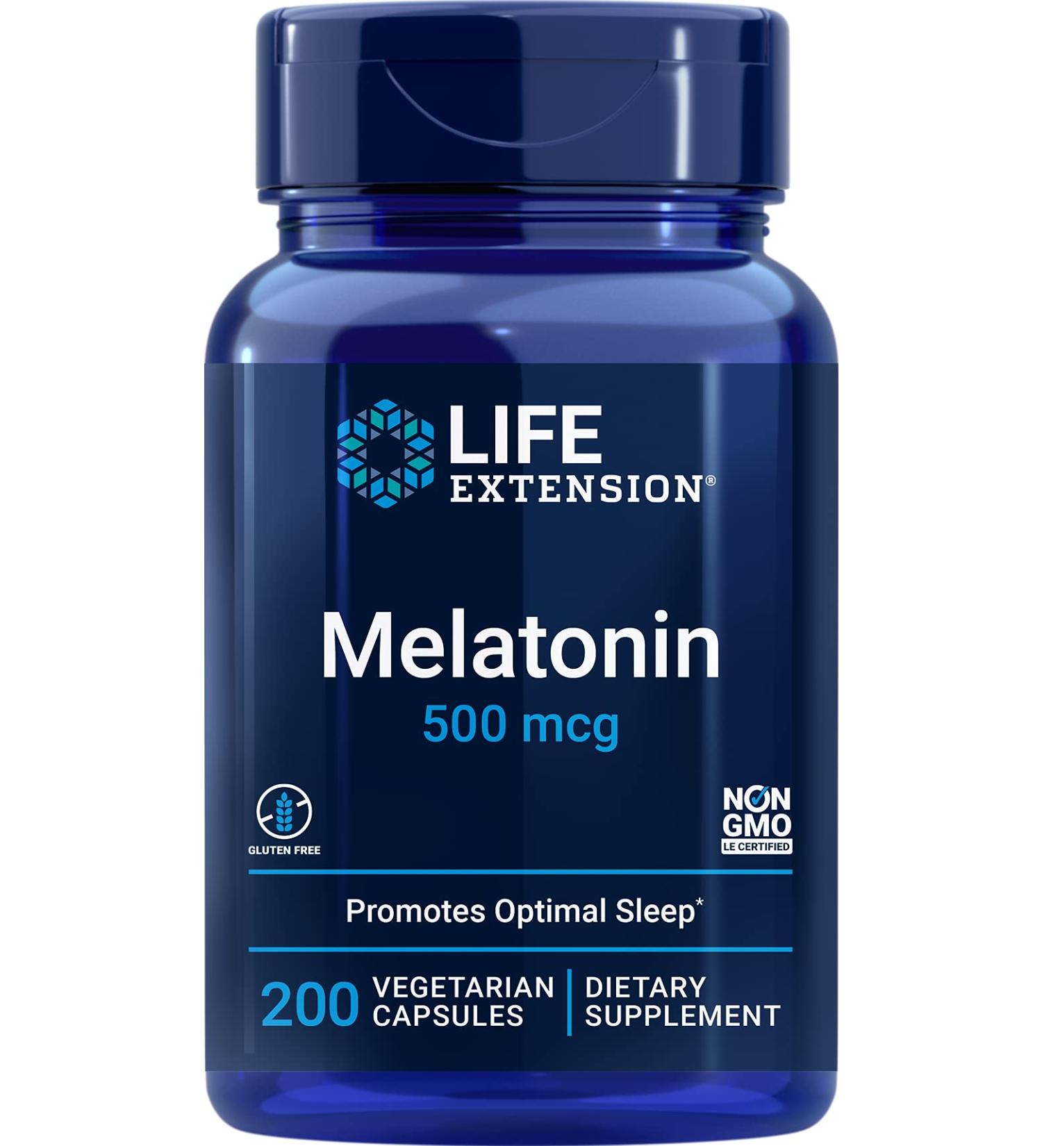 Life Extension Melatonin 500 mcg - 200 Vegetarian Capsules for Sleep Support - Buy Online on GoSupps.com