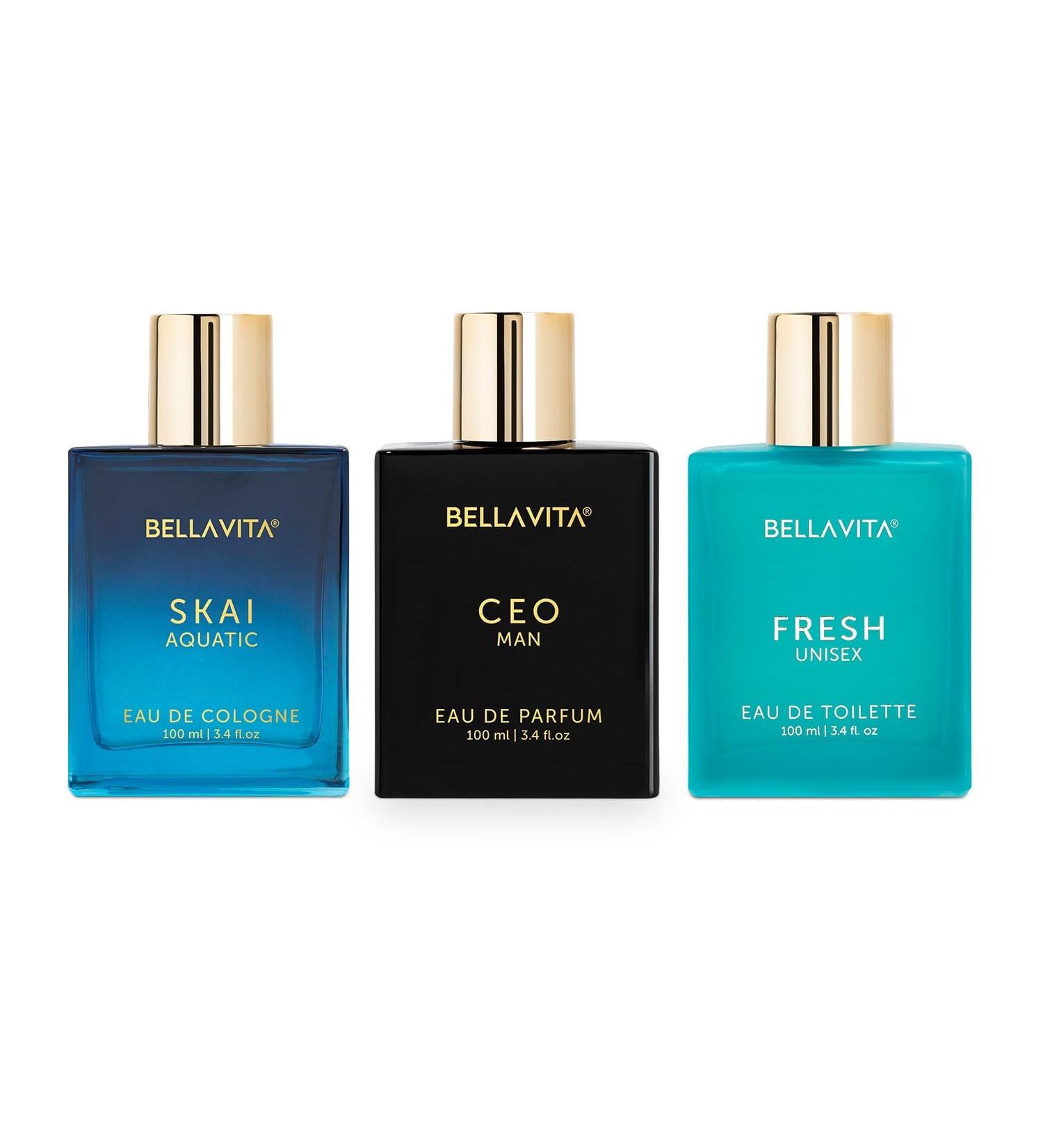 Bloom Beauty Bella Vita Luxury Men & Women Work & Play Combo & 3 Premium Long Lasting Liquid Fragrance Aquatic Scent with Skai EDC Fresh EDT & CEO Men Edp 100 Ml Each - Buy Online on GoSupps.com